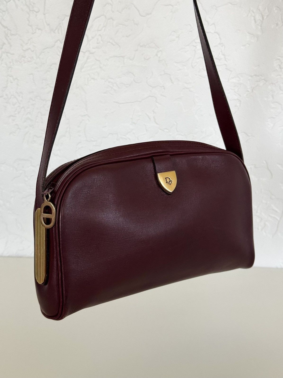 Y2K Dior Calfskin Leather Burgundy Shoulder Bag Charm 90's in Red, Women's