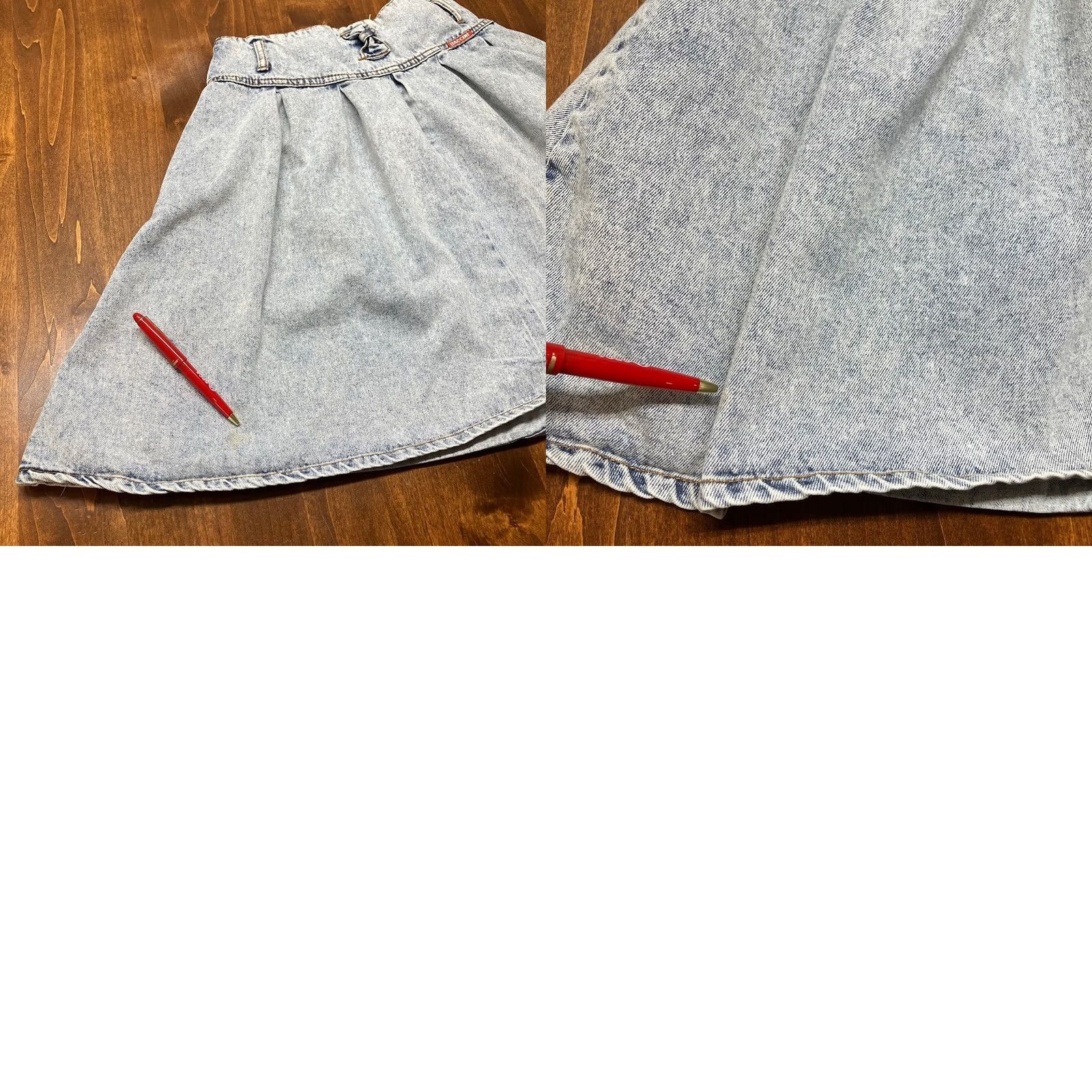 Vintage VINTAGE Baccini Acid Wash Pleated Jean Mini Skirt Button Front Bow Detail Size 11/12 90s Womens Size 32" / US 10 / IT 46 - 9 Thumbnail