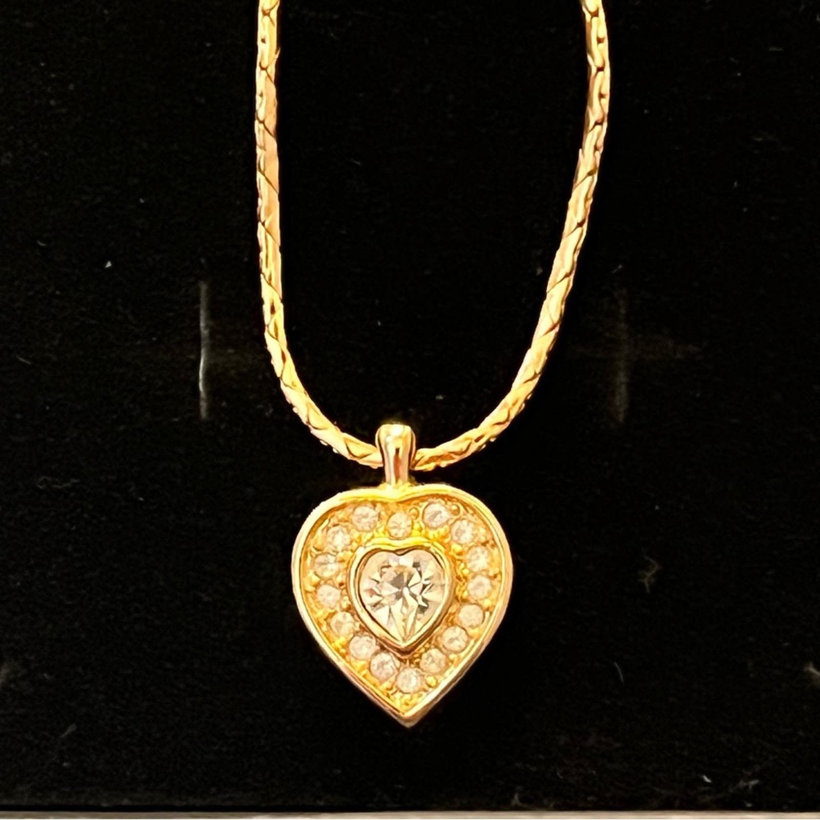 image of Christian Dior Cz Heart Pendant Necklace in Gold, Women's
