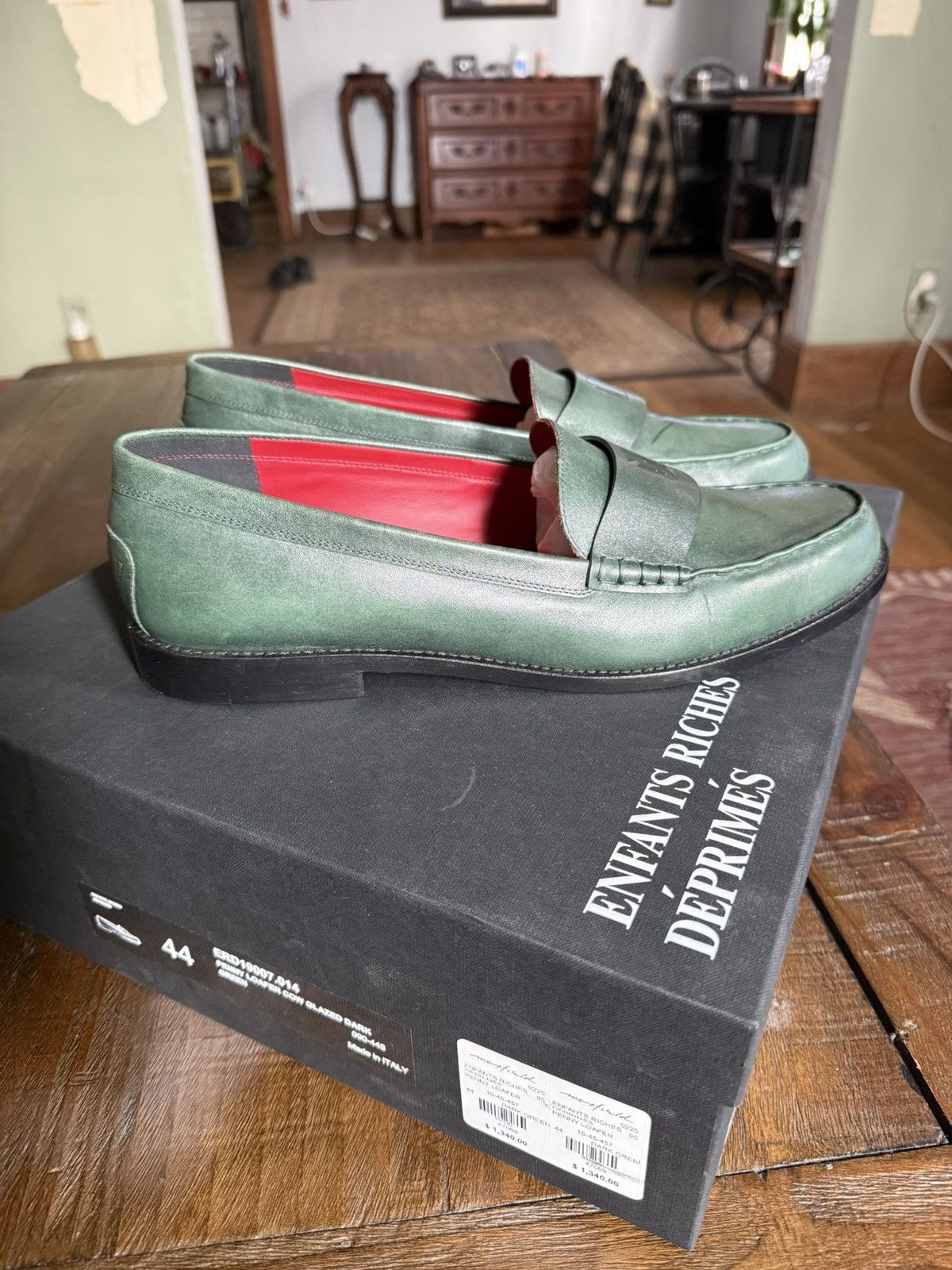 Enfants Riches Deprimes ERD Penny Loafer sz11 “cow glazed dark green” Size US 11 / EU 44 - 2 Thumbnail