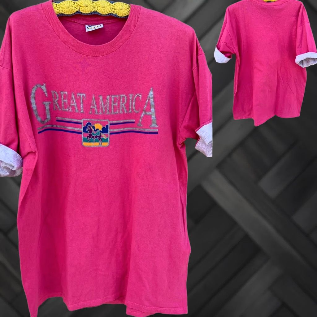 Vintage VINTAGE Great America T-Shirt XL Wellington Apparel Sport Unisex Graphic Tee 1990s Pink Carousel Horse Men Women Boys Girls Size US XL / EU 56 / 4 - 1 Thumbnail