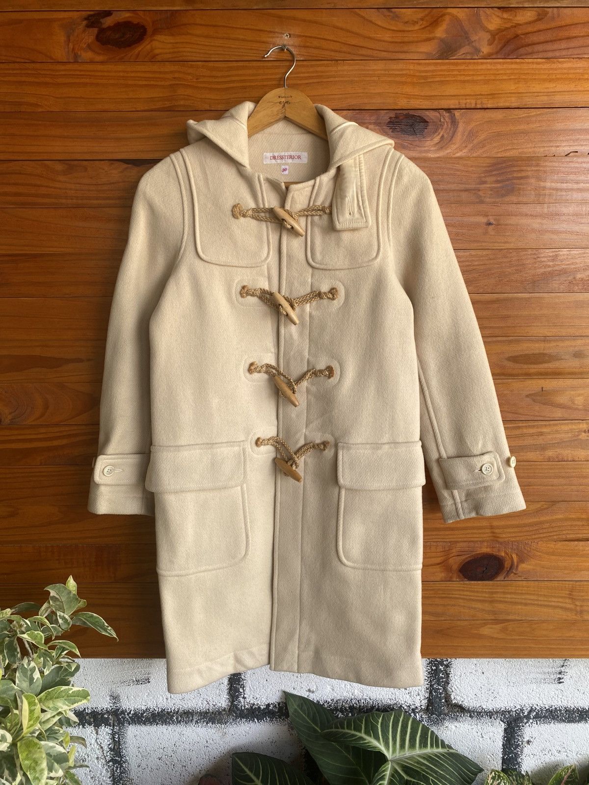 DRESSTERIOR Vintage DRESSTERIOR Cream Duffle Coat Hooded Wool Blend Size XS / US 0-2 / IT 36-38 - 3 Thumbnail