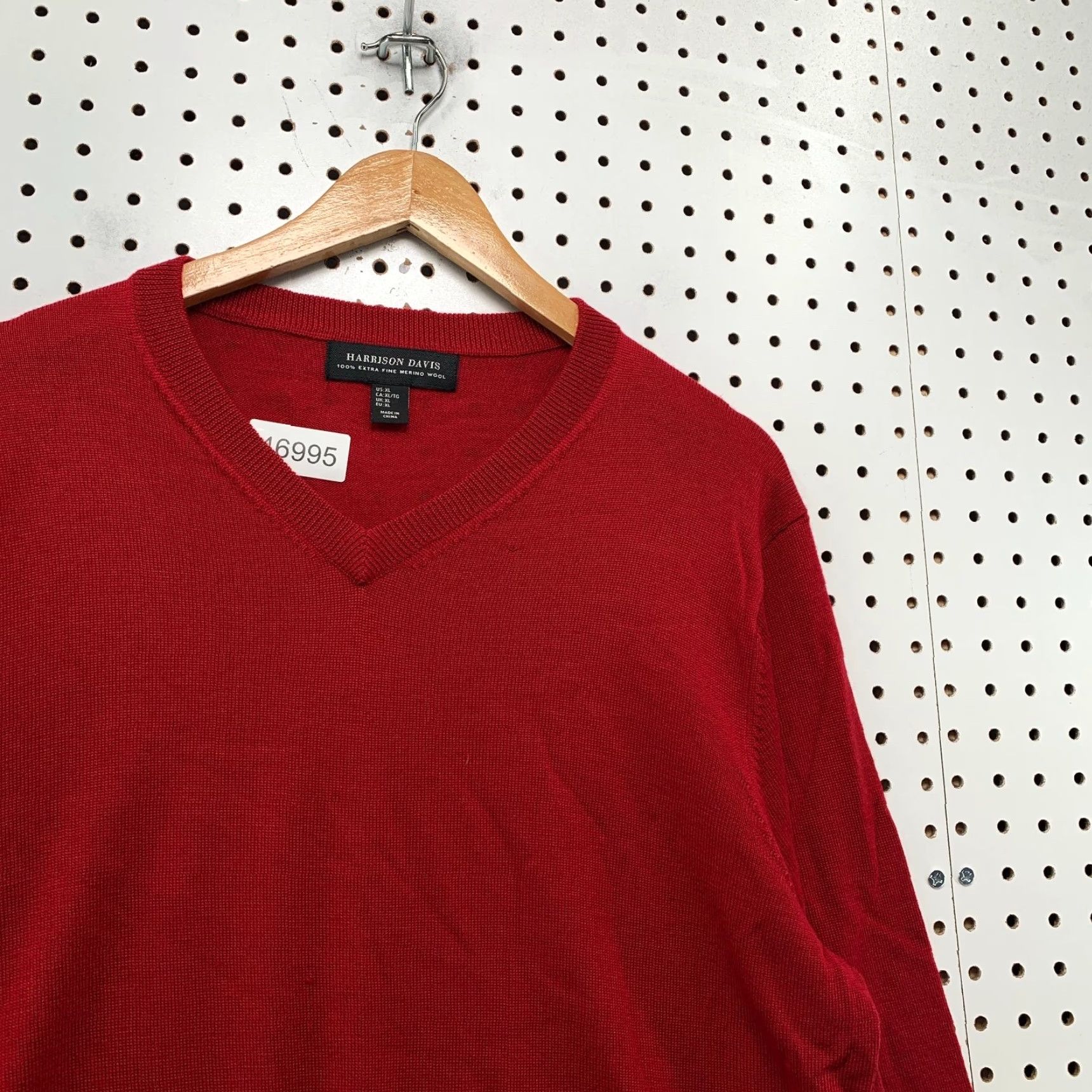 Vintage Harrison Davis Merino Wool Sweater Mens XL Red Lightweight V Neck Long Sleeve Size US XL / EU 56 / 4 - 6 Thumbnail