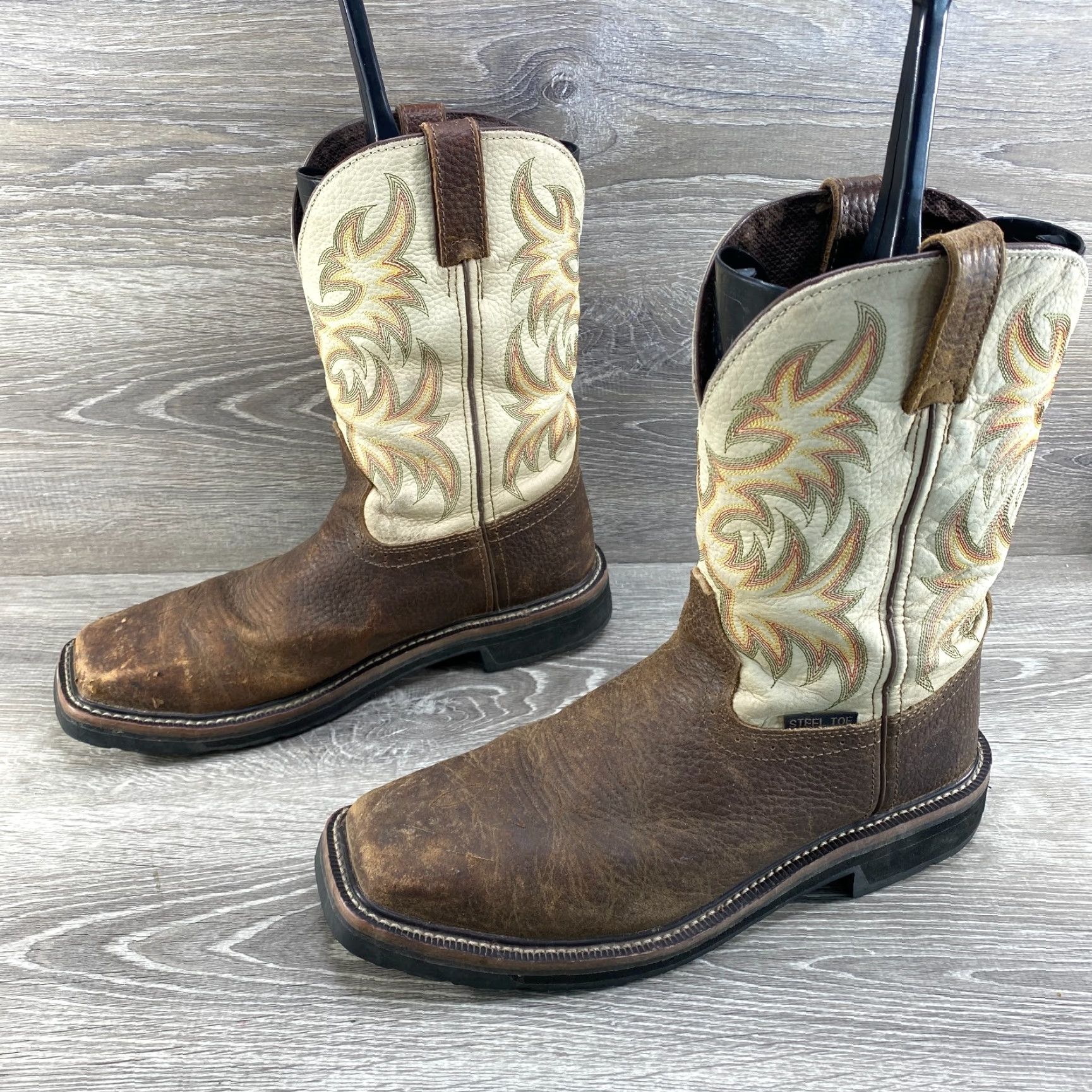 Vintage VINTAGE Justin Driller Mens 10 D Brown Leather Steel Toe Cowboy Western Boots Square Toe WK4684 Leather Boots Brown Cowboy Steel Toe Boots Men Size US 10 / EU 43 - 6 Thumbnail