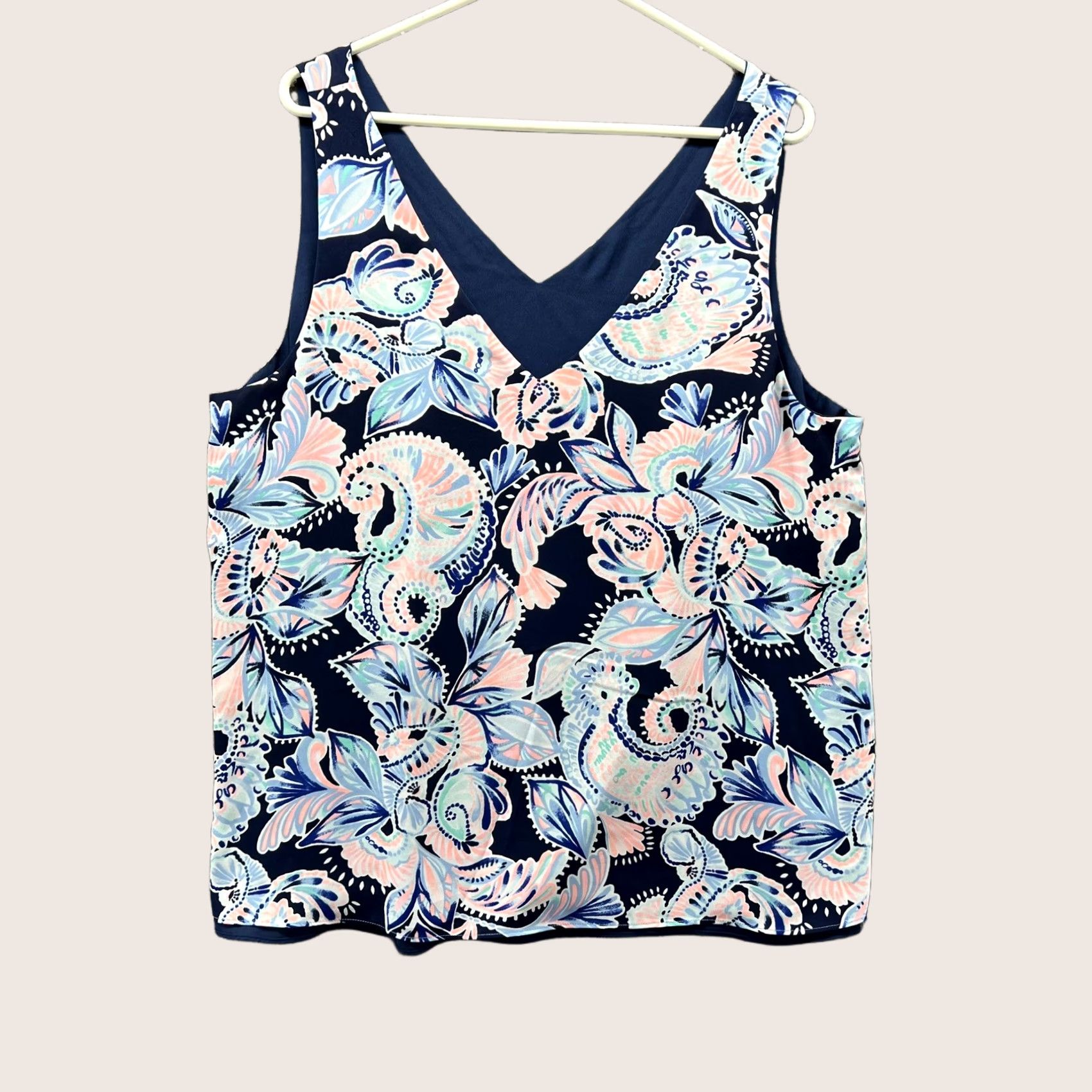 Lilly Pulitzer Lilly Pulitzer Tank Top Womens L Blue Floral Print Sleeveless Tropical Shirt Size L / US 10 / IT 46 - 1 Thumbnail