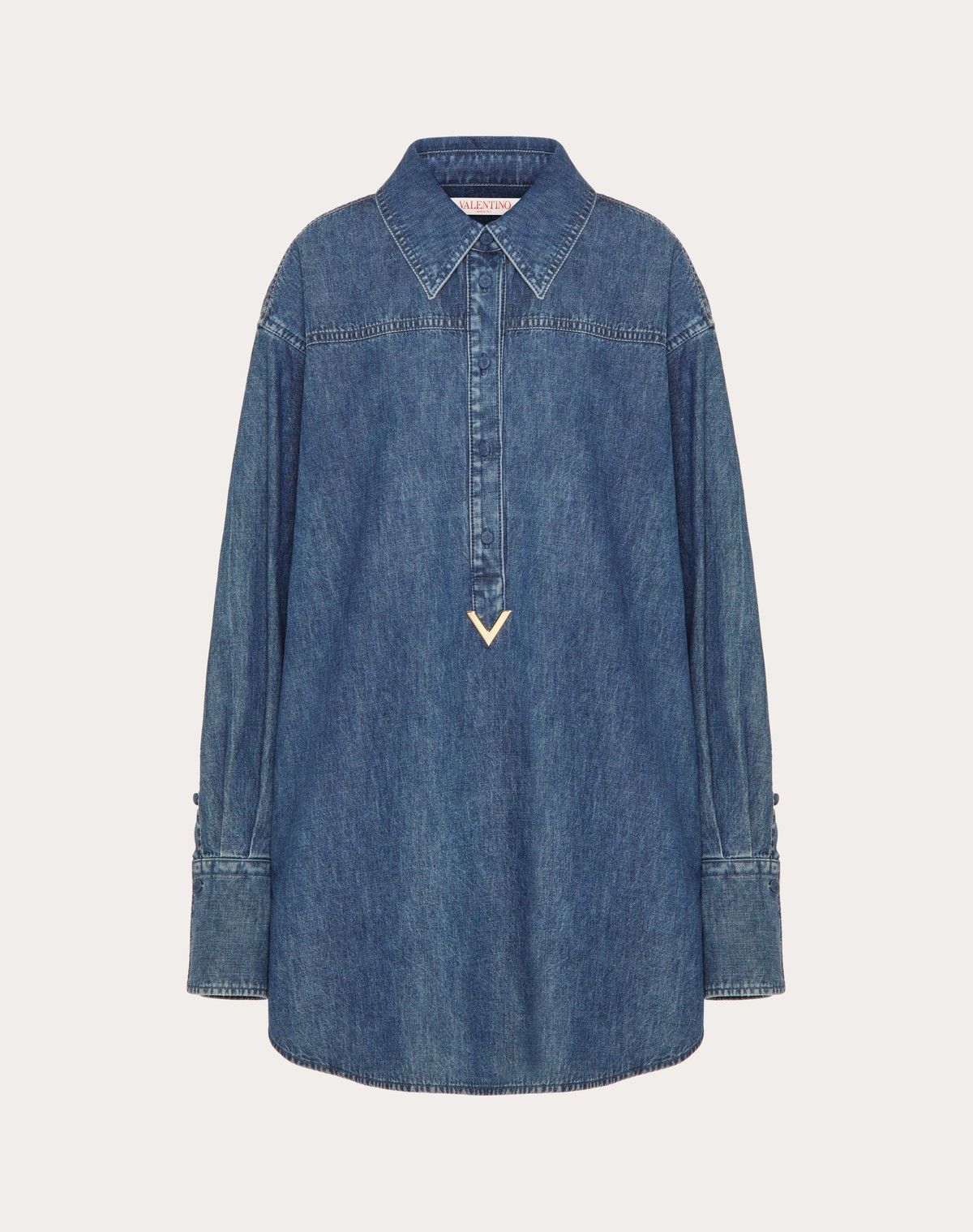 Valentino o1s1wg110525 Denim Chambray Dress in Medium Blue Size S / US 4 / IT 40 - 1 Thumbnail