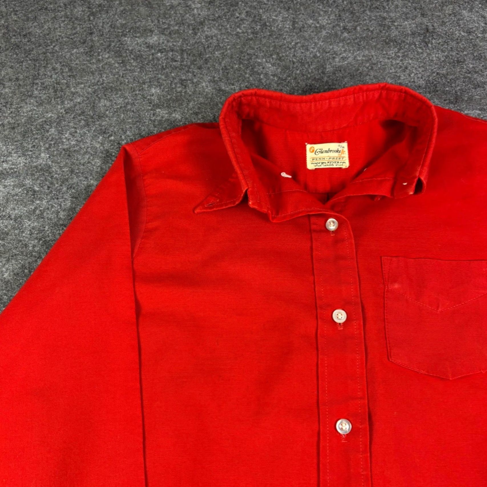 Vintage VINTAGE Glenbrooke Jr Penn-Prest Red Button Down Shirt Long Sleeve Solid Shirt S Red 70s Preppy Mens Boys Size US S / EU 44-46 / 1 - 7 Thumbnail