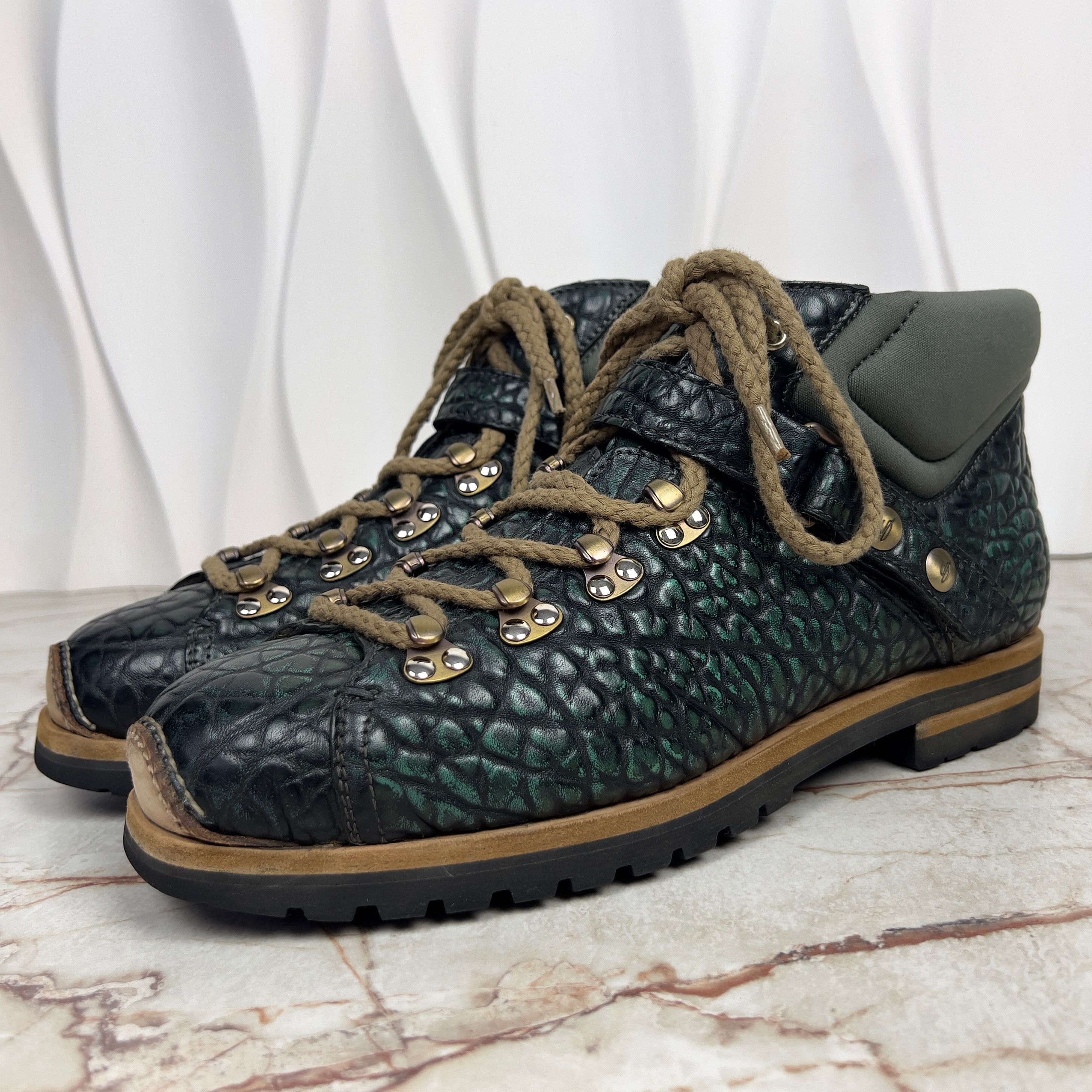 HOT Hiking Boots Strap Green Grain Leather