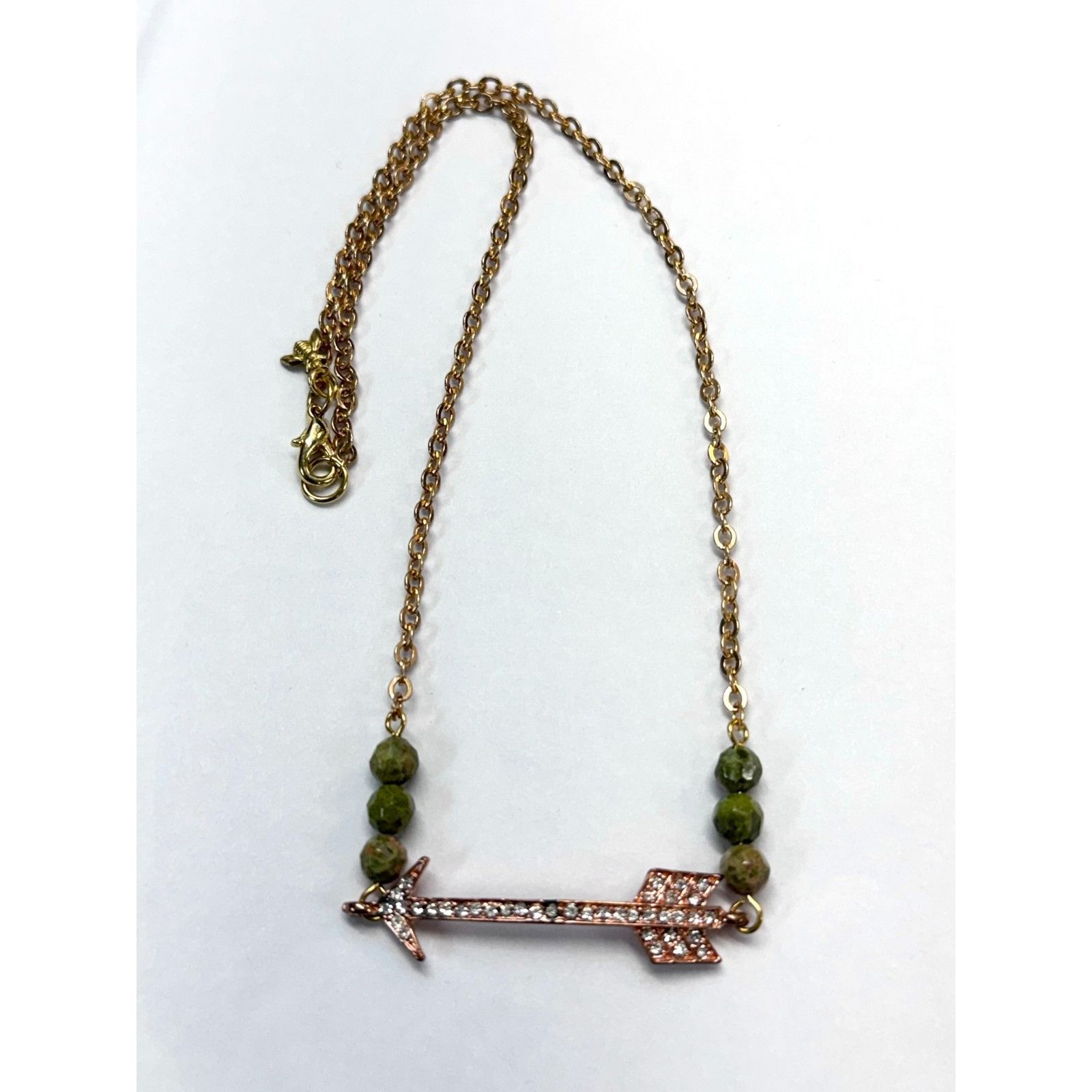 Vintage Vintage rhinestone arrow green semi precious bead necklace Size ONE SIZE - 4 Thumbnail
