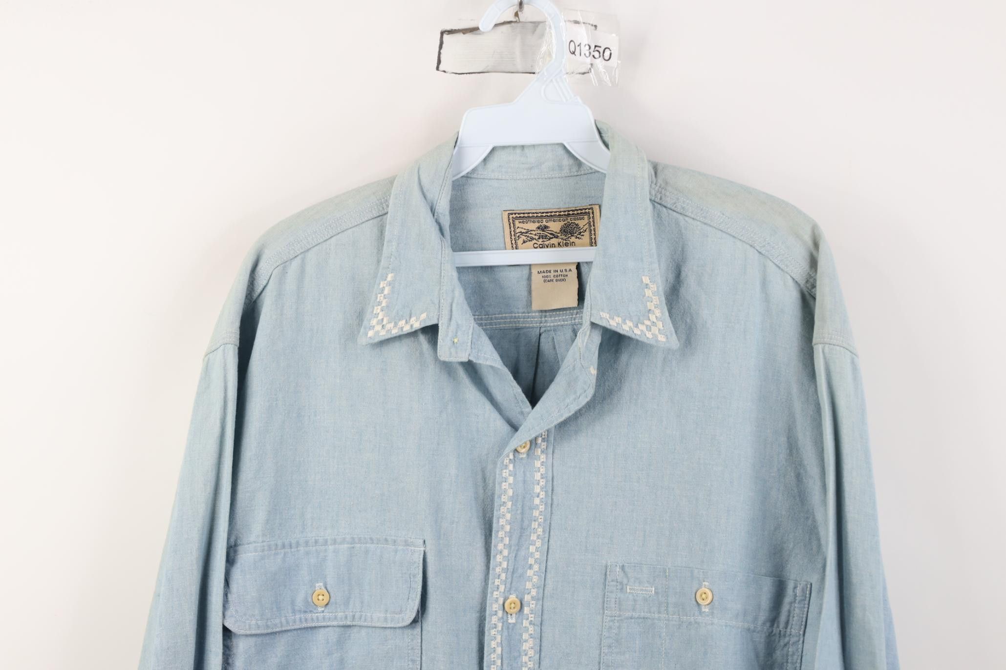 Calvin Klein Deadstock Vtg 90s Calvin Klein Chambray Work Collared Shirt Size US L / EU 52-54 / 3 - 2 Thumbnail