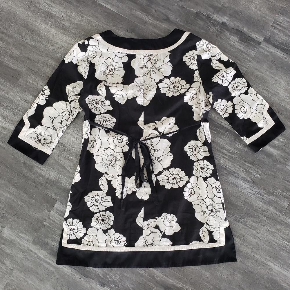 Bebe Black White Rose Detailed Bebe Kimono Mini Size XS / US 0-2 / IT 36-38 - 2 Thumbnail