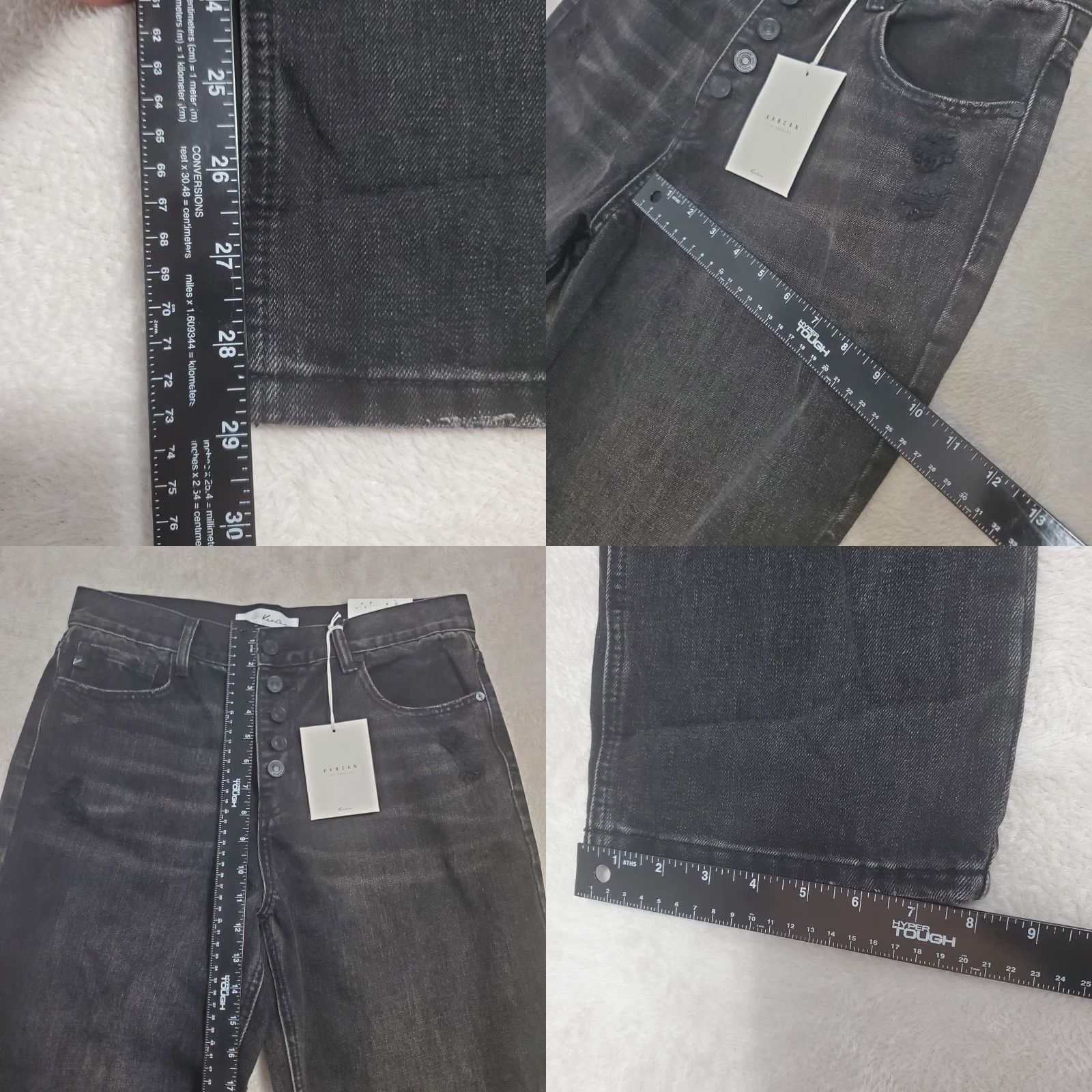 Vintage Kancan Jeans Women 11/29 Black High Rise Straight Leg Button Fly Distressed Jeans Size 29" - 8 Thumbnail