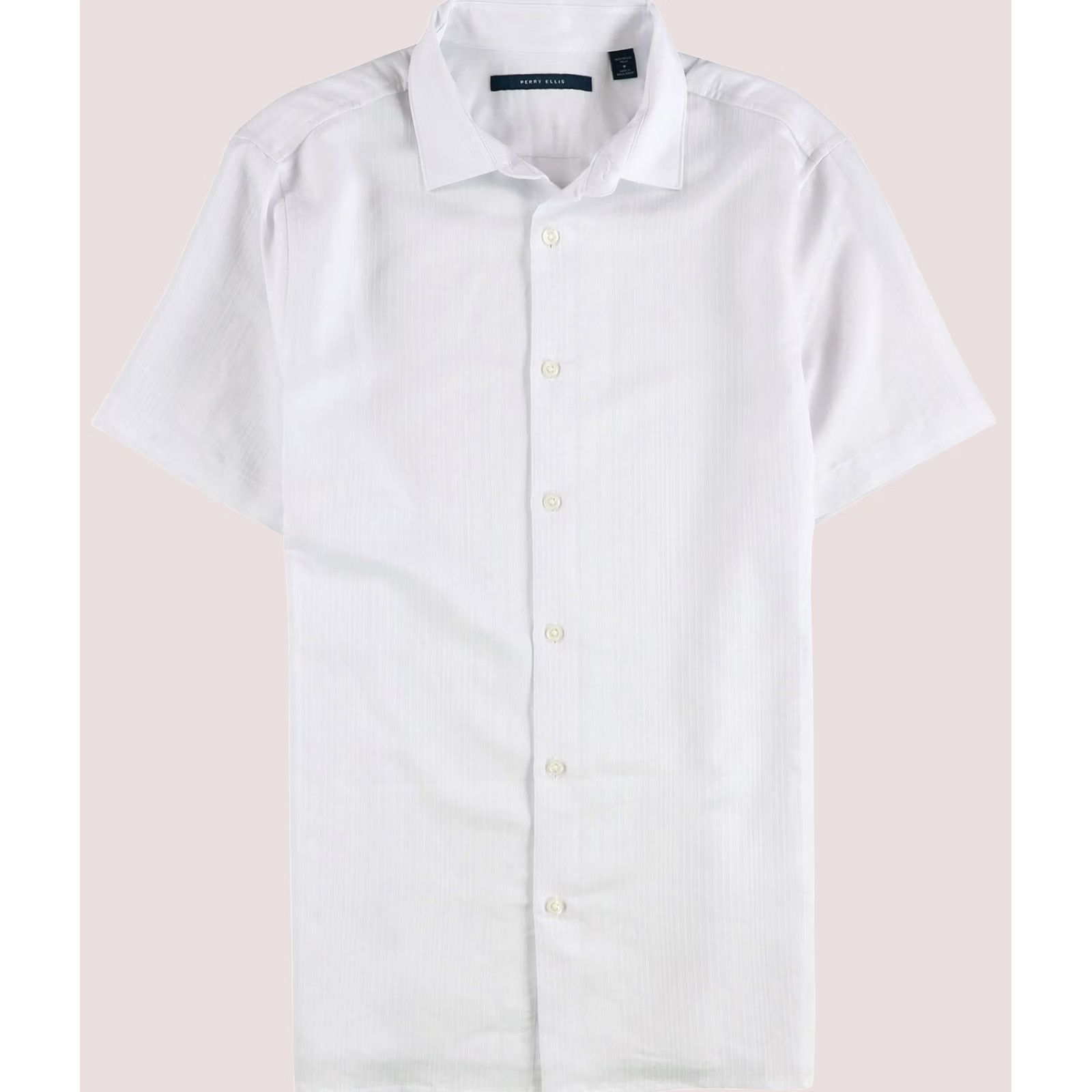 Perry Ellis Perry Ellis Mens Button Up Shirt, White, M Neck, Cotton Viscose Dobby, Short Sleeve, Breathable, Extra Button(s) Size US M / EU 48-50 / 2 - 1 Thumbnail