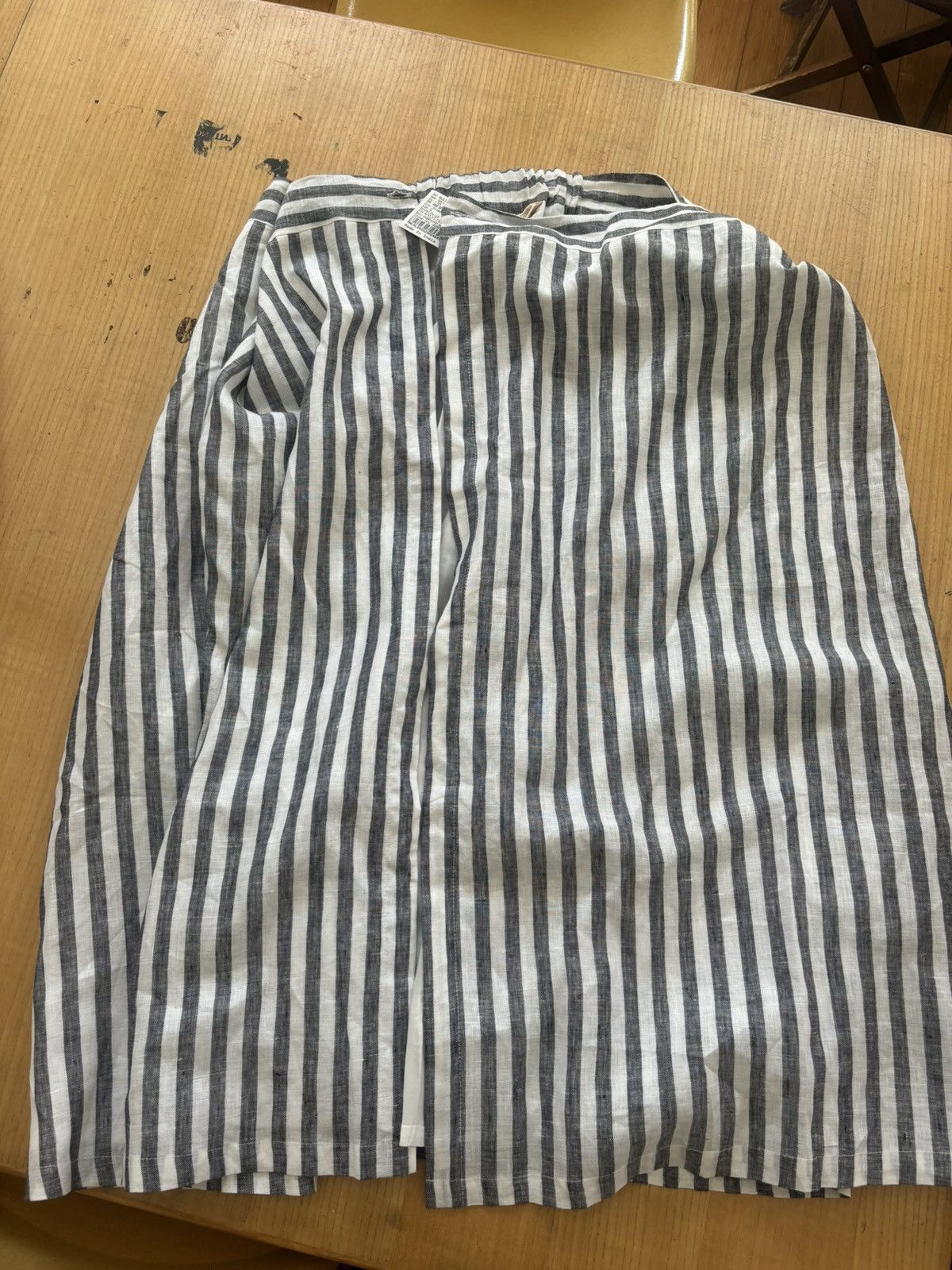 Vintage Reistor Overlap Midi Skirt in Linen Stripes Size 36" / US 14 / IT 50 - 2 Thumbnail