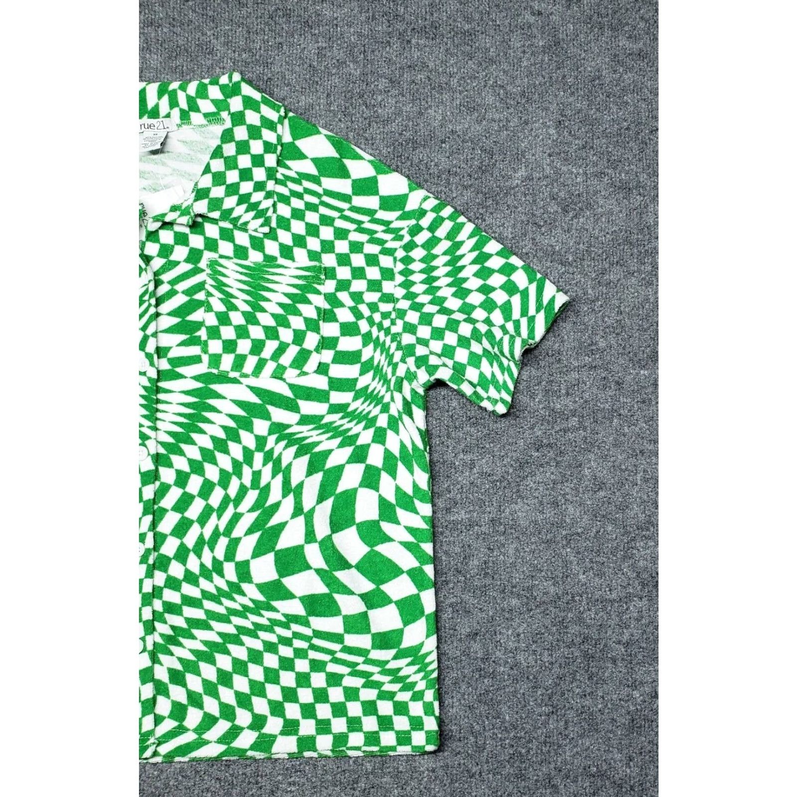 Vintage Rue21 Button-Up Shirt Blouse Womens XS Green Checkered Short Sleeve Collared New Size XS / US 0-2 / IT 36-38 - 4 Thumbnail