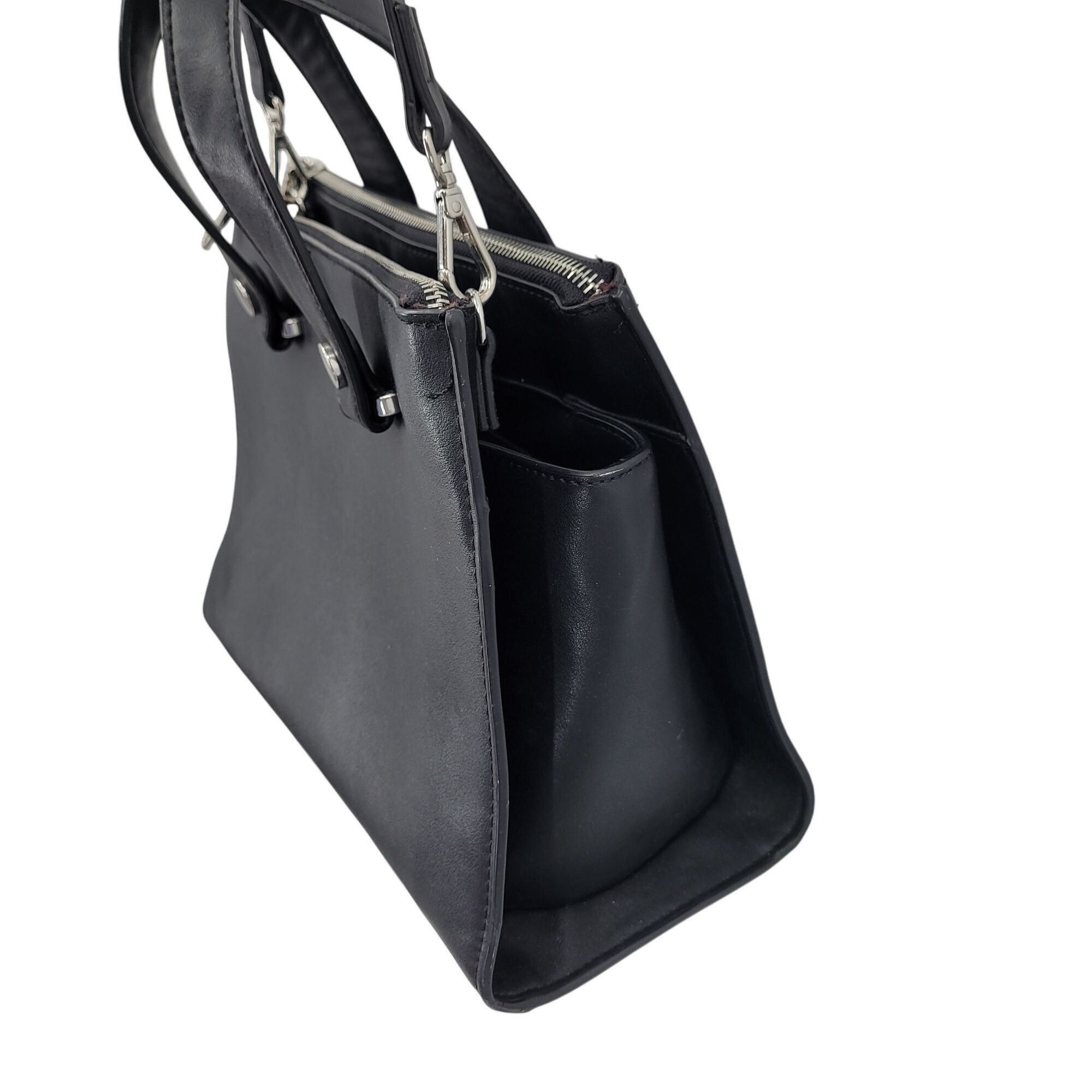 Mango MNG Black Vegan Faux Leather Double Top Handle Crossbody Bag Size ONE SIZE - 8 Thumbnail
