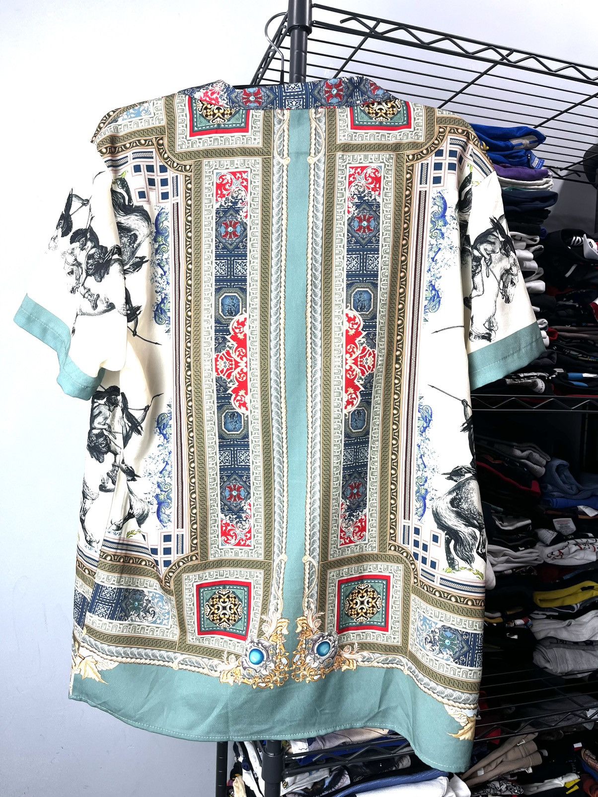 Vintage Baroque Pattern Button Up Shirt Versace Style Luxury Size US L / EU 52-54 / 3 - 3 Thumbnail