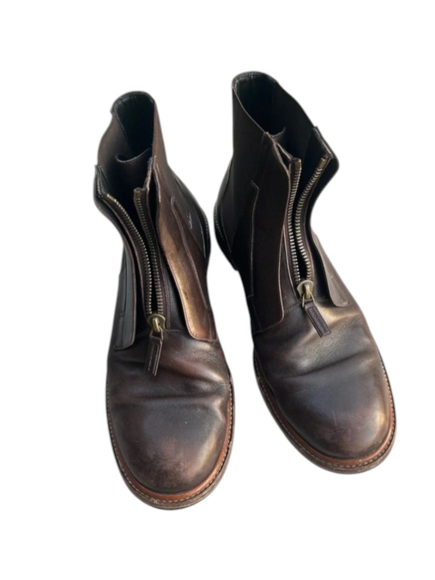 Dolce & Gabbana D&G Brown Leather Front-Zip Ankle Boots with Lug Sole Size US 11 / EU 44 - 1 Thumbnail