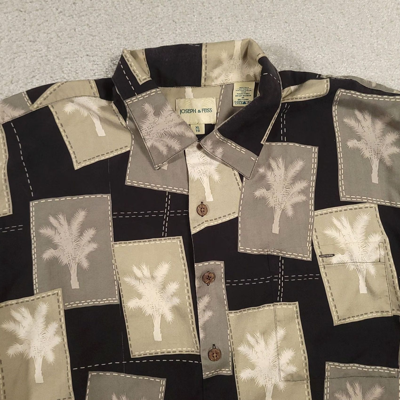 Joseph VINTAGE Joseph & Feiss Shirt Mens XL Black Gray Silk Palm Tree Hawaiian Camp Button Up Size US XL / EU 56 / 4 - 3 Thumbnail