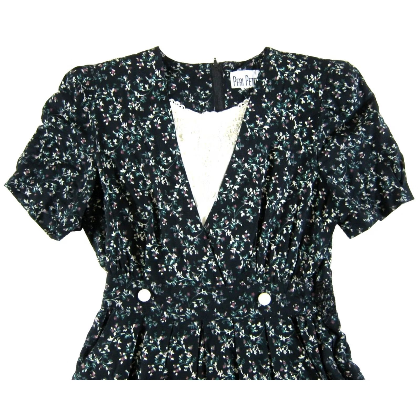 Vintage VINTAGE Peri Petites Dress Florals Short Sleeve Pocket Midi Black L Womens Size 36" / US 14 / IT 50 - 4 Thumbnail