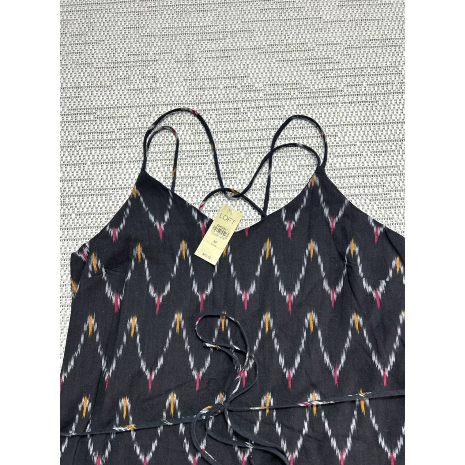 Loft VINTAGE Loft Strappy Cami Dress Womens 8P Black Chevron Zig Zag Cotton Tie Waist New Size M / US 6-8 / IT 42-44 - 3 Thumbnail