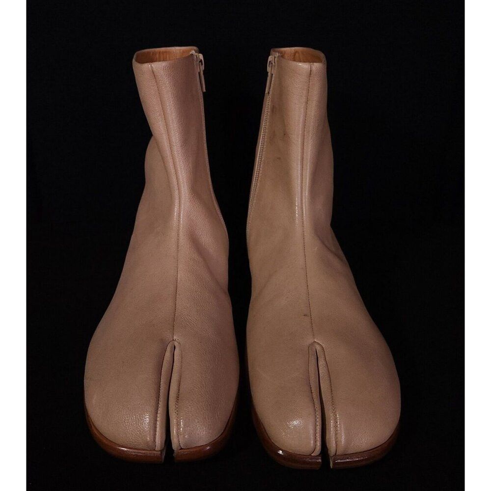 image of Maison Margiela Tabi Toe Flat Leather Ankle Boots 44 11 Tan in Brown, Men's