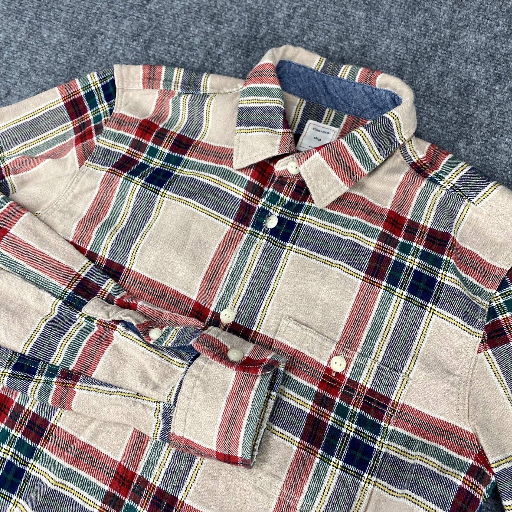 Gap Gap Shirt Mens Medium Plaid Button-Down Long Sleeve Beige Cotton Button-Up Casual M Size US M / EU 48-50 / 2 - 2 Thumbnail