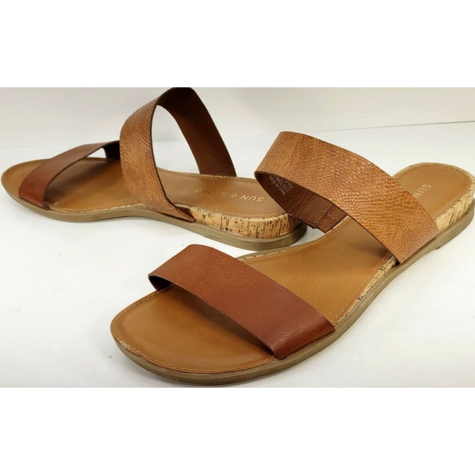 Vintage Sun + Stone Women's Slides Double Crossover Sandals Brown Size 7.5M EUC Shoes Slip On Casual Comfort Footwear Size US 8 / IT 38 - 3 Thumbnail