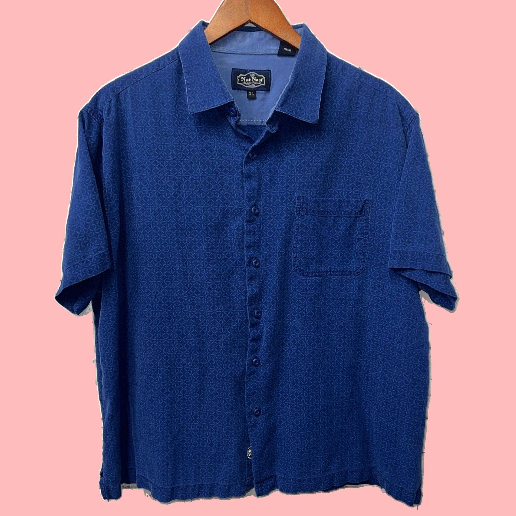 Nat Nast Men’s Sz L Blue Silk Button Front Shirt Short Sleeve, 100% selling Silk Luxury