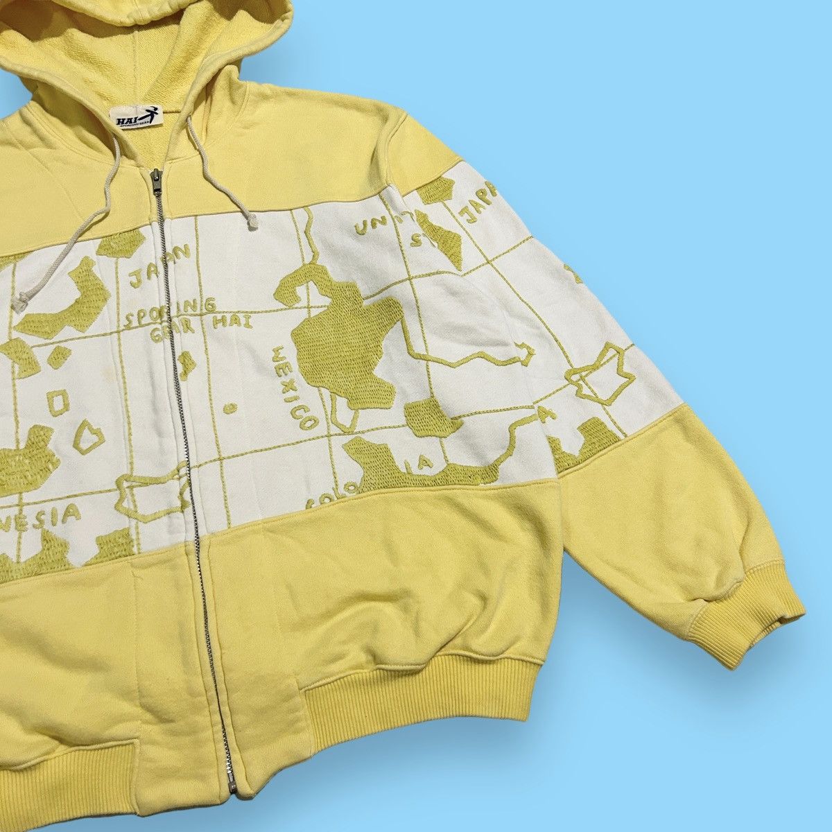 Hai Sporting Gear × Issey Miyake × Japanese Brand 1990s Hai Sporting Gear - Map Zipper Hoodie Size US L / EU 52-54 / 3 - 7 Thumbnail