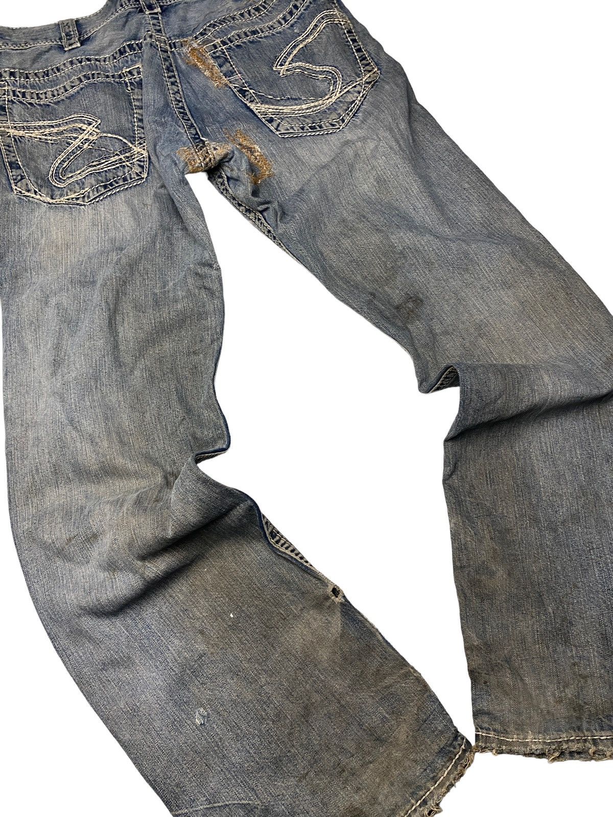 If Six Was Nine 2000's Silver Flared Mudwash Destroy Stitch Jeans Size US 34 / EU 50 - 11 Thumbnail