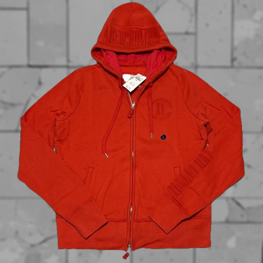 Abercrombie & Fitch Logo Hoodie NY Womens L Orange Full Zip Sweatshirt Y2K NWT