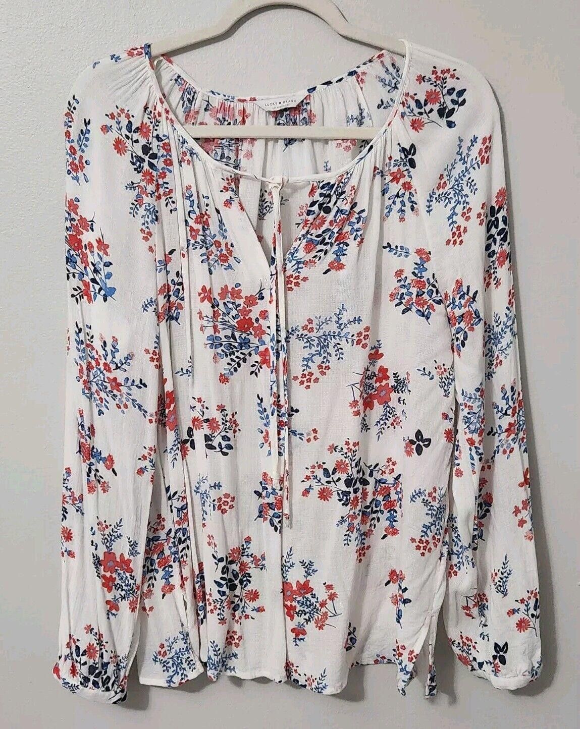 Lucky Brand Lucky Brand Top Medium White Long Sleeve V Neck Peasant Boho Size M / US 6-8 / IT 42-44 - 1 Thumbnail