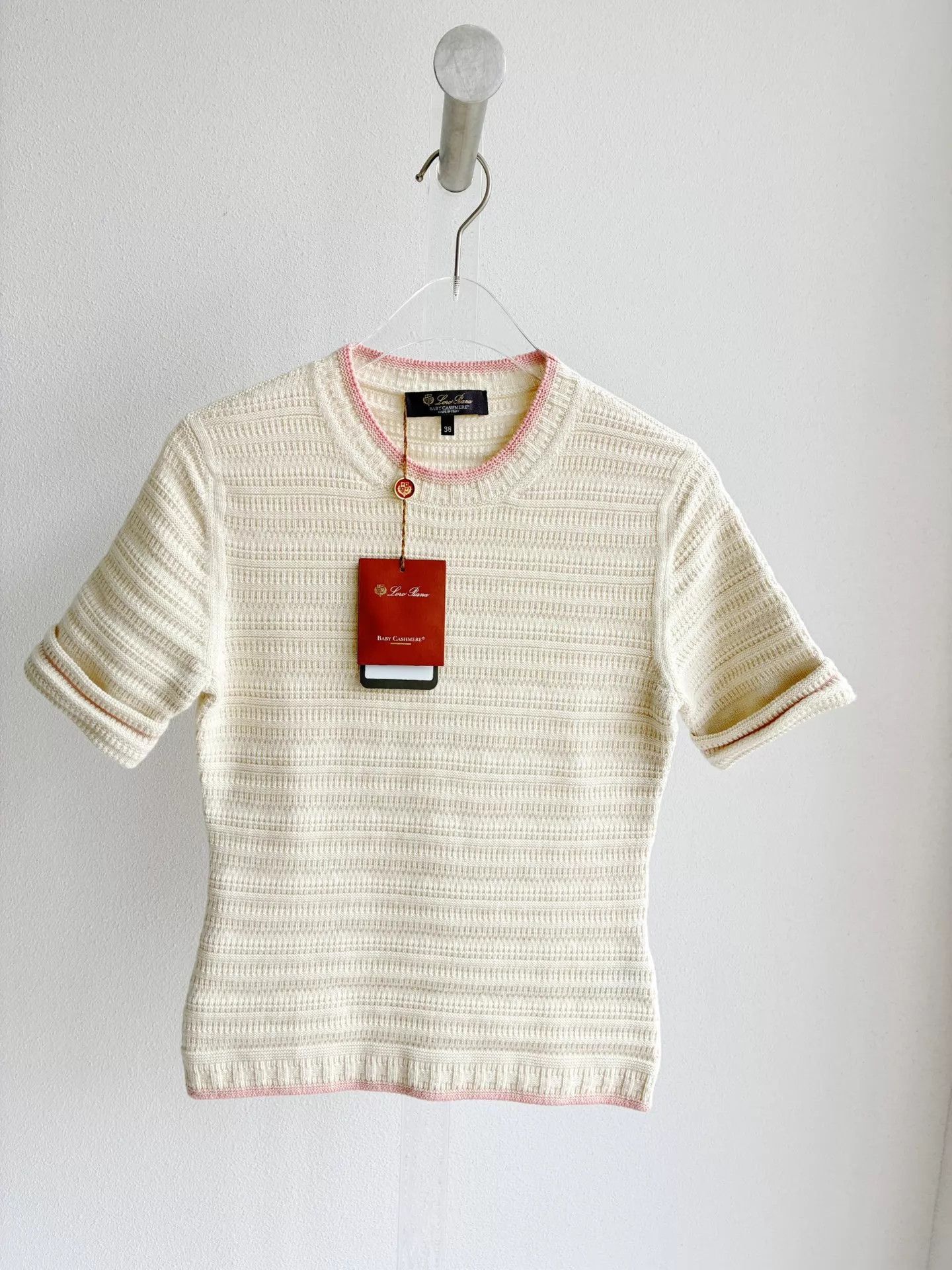 Loro Piana Loro Piana cashmere knit cream pink trim FR38 tee Size S / US 4 / IT 40 - 2 Thumbnail