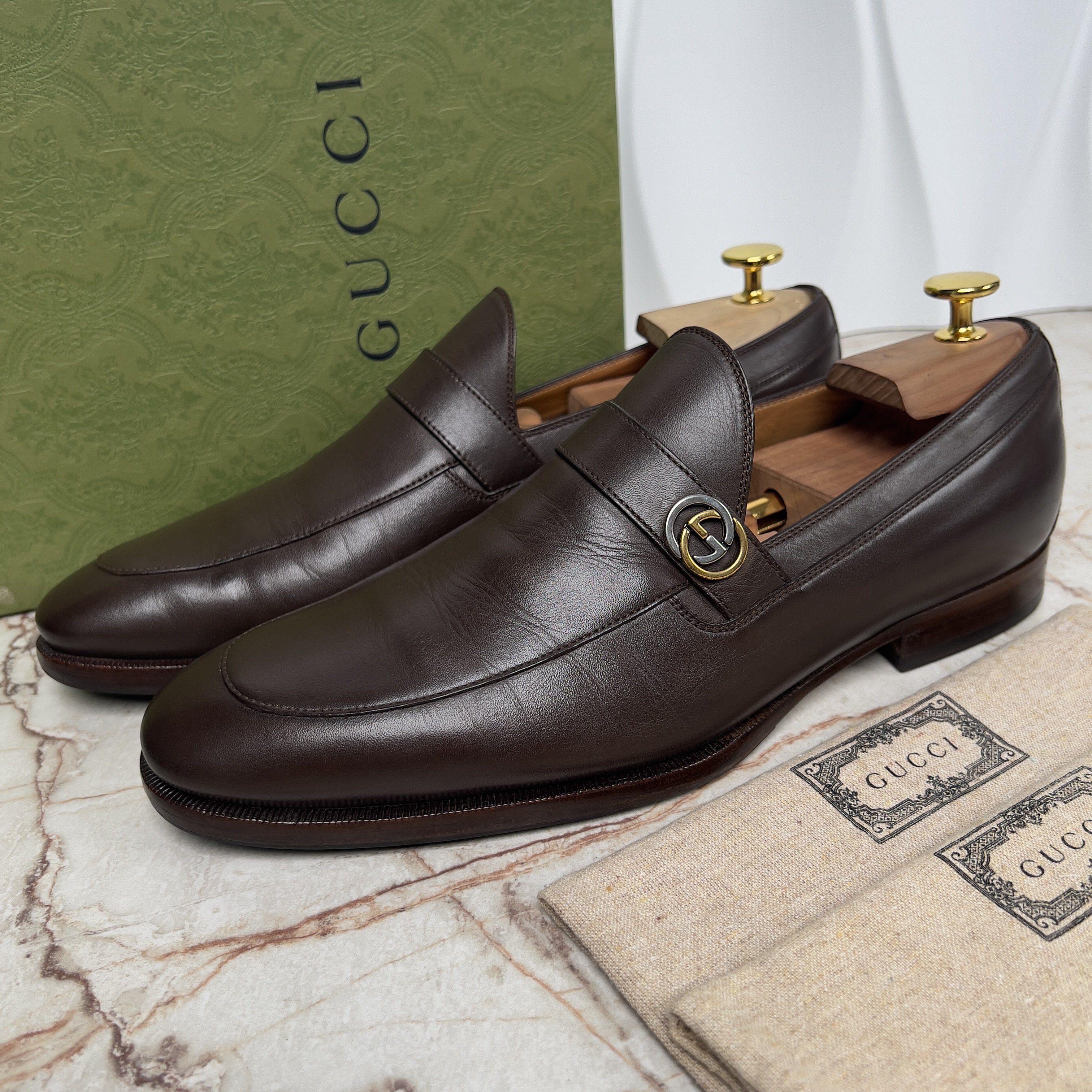 Gucci 9G Gucci Interlocking G Chunky Loafers Brown Leather  display picture 3