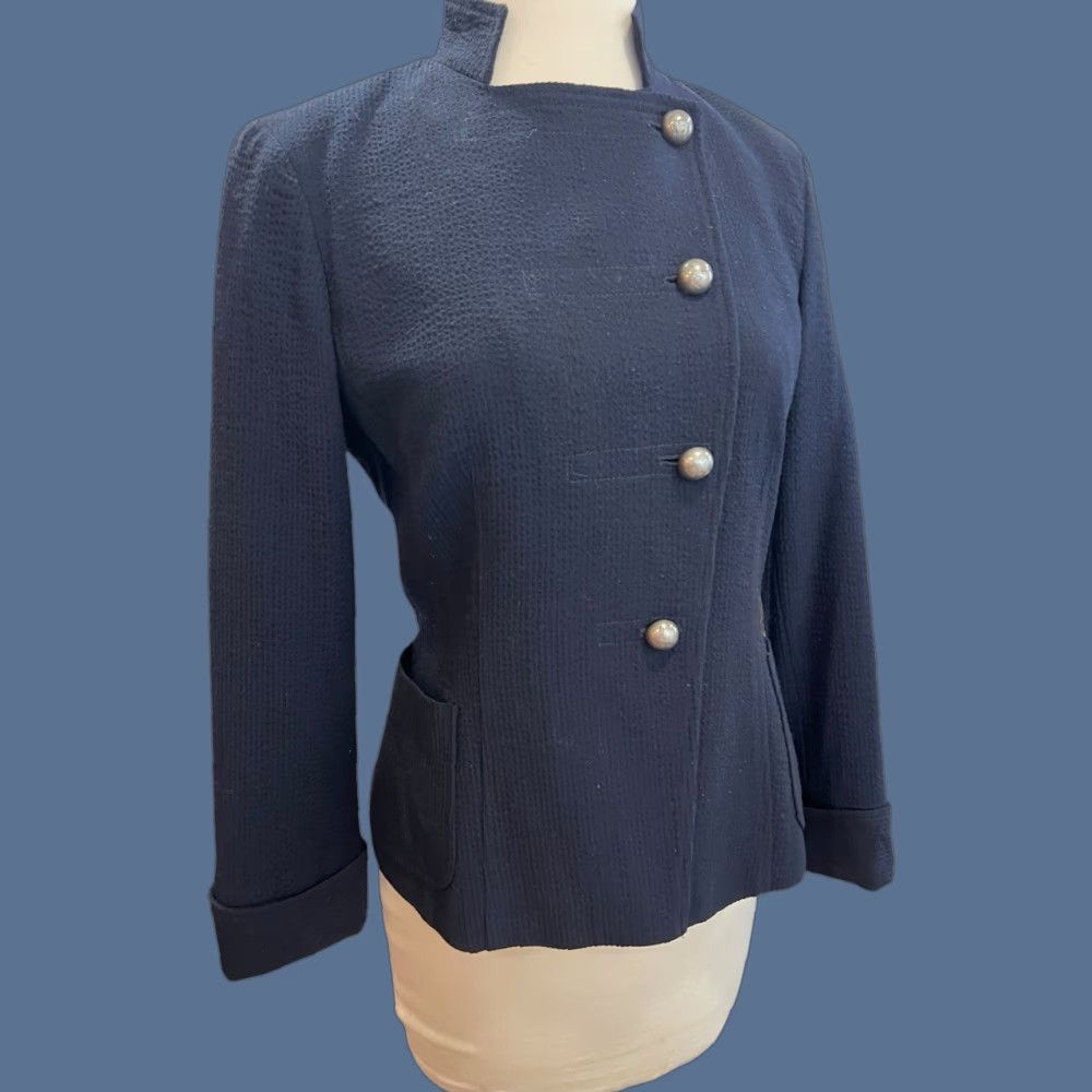 Vintage Garfield & Marks Women's Navy Blue Textured Jacket Asymmetrical Button Size 0 Size XS / US 0-2 / IT 36-38 - 1 Thumbnail