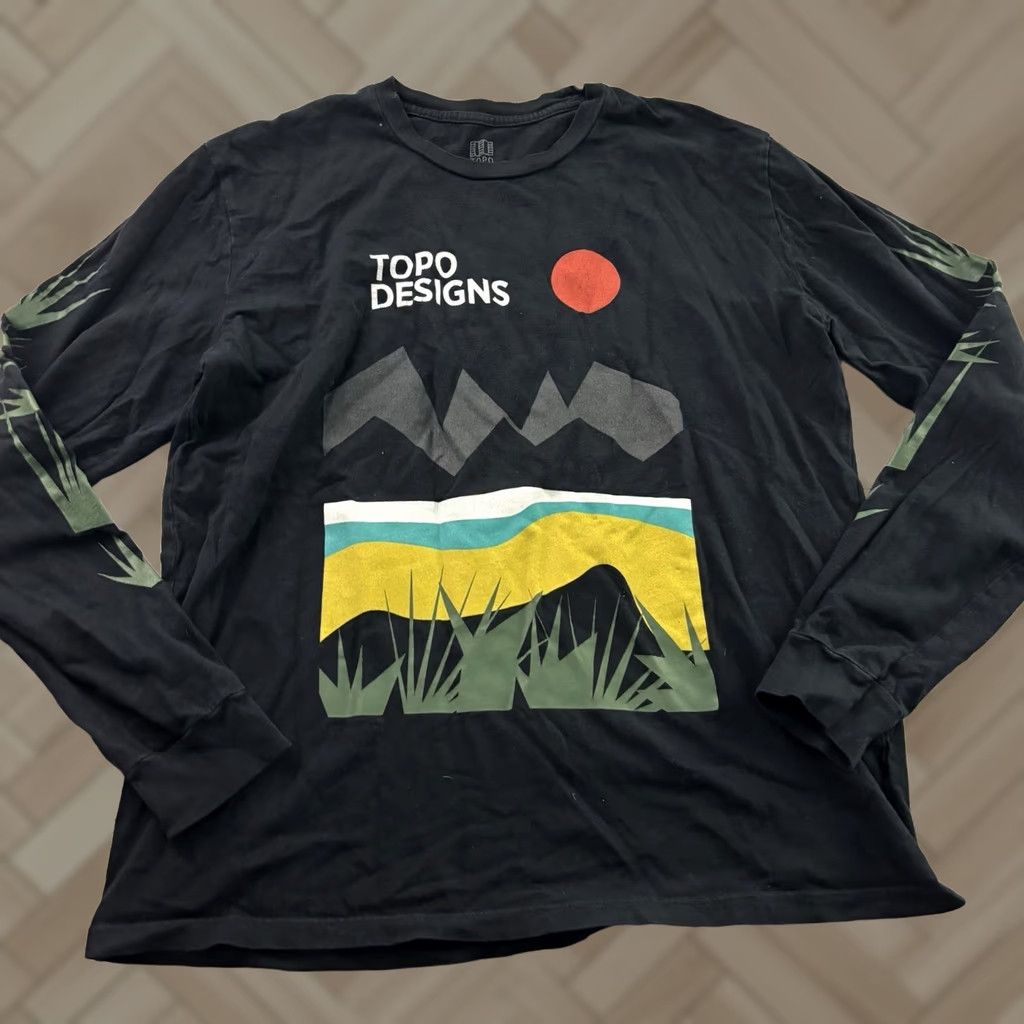 Topo Designs Topo Designs Long Sleeve Logo T Shirt Men L Black Size US L / EU 52-54 / 3 - 1 Thumbnail