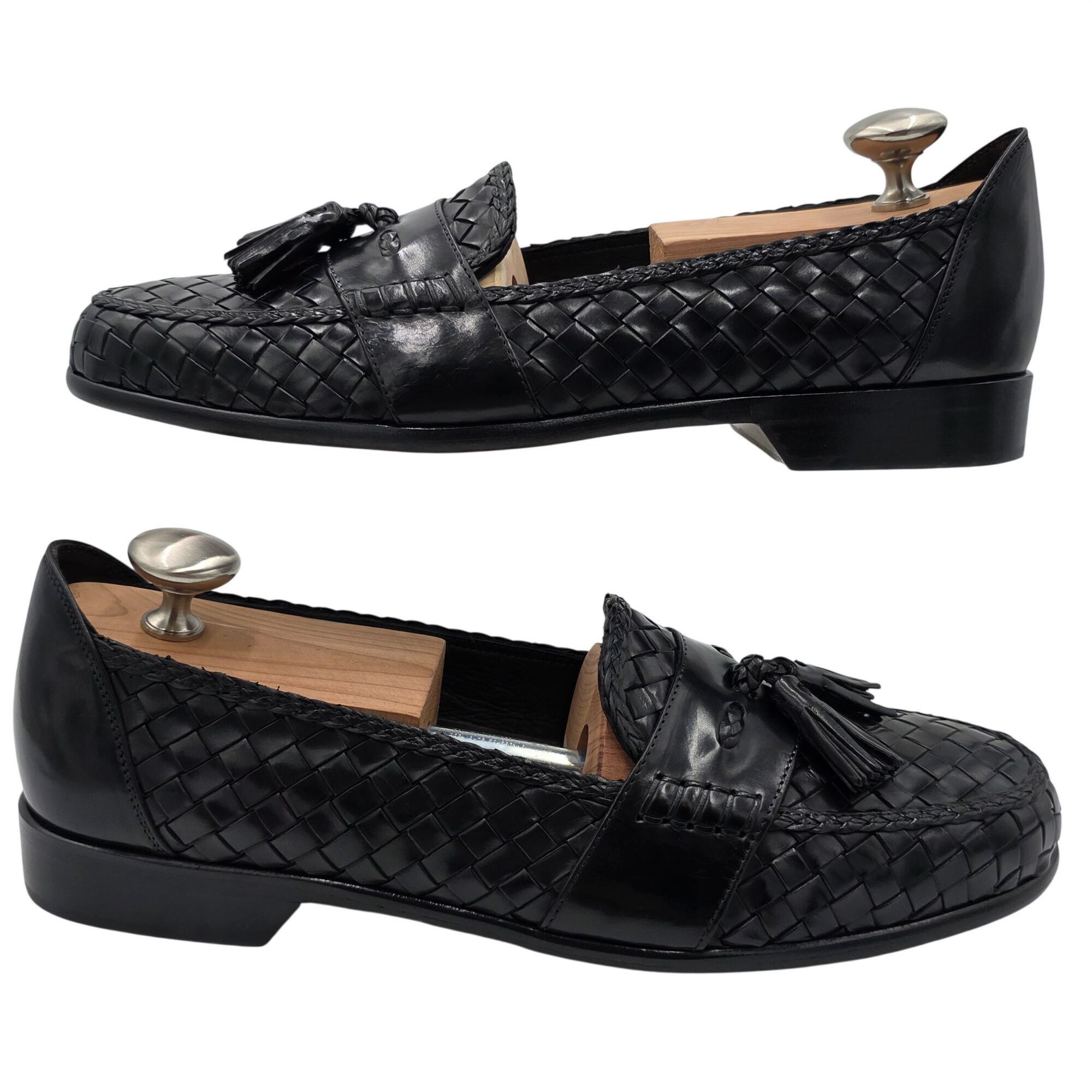 Bragano NEW Vintage Bragano Italy Black Woven Leather Tassel Loafer Size US 10 / EU 43 - 5 Thumbnail