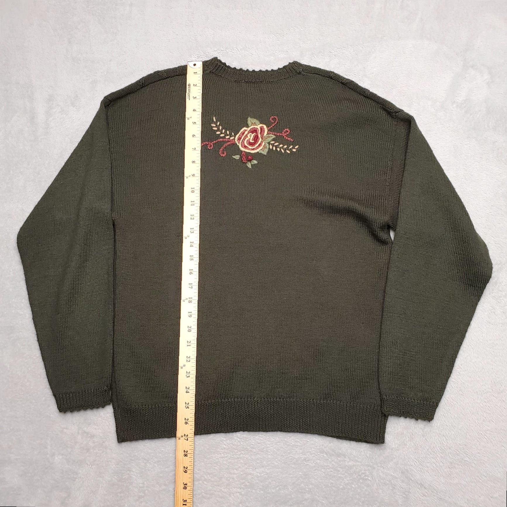 Vintage Vintage Koret Sweater Womens Large Green Wool Blend Flowers Embroidered Cardigan Size L / US 10 / IT 46 - 5 Thumbnail