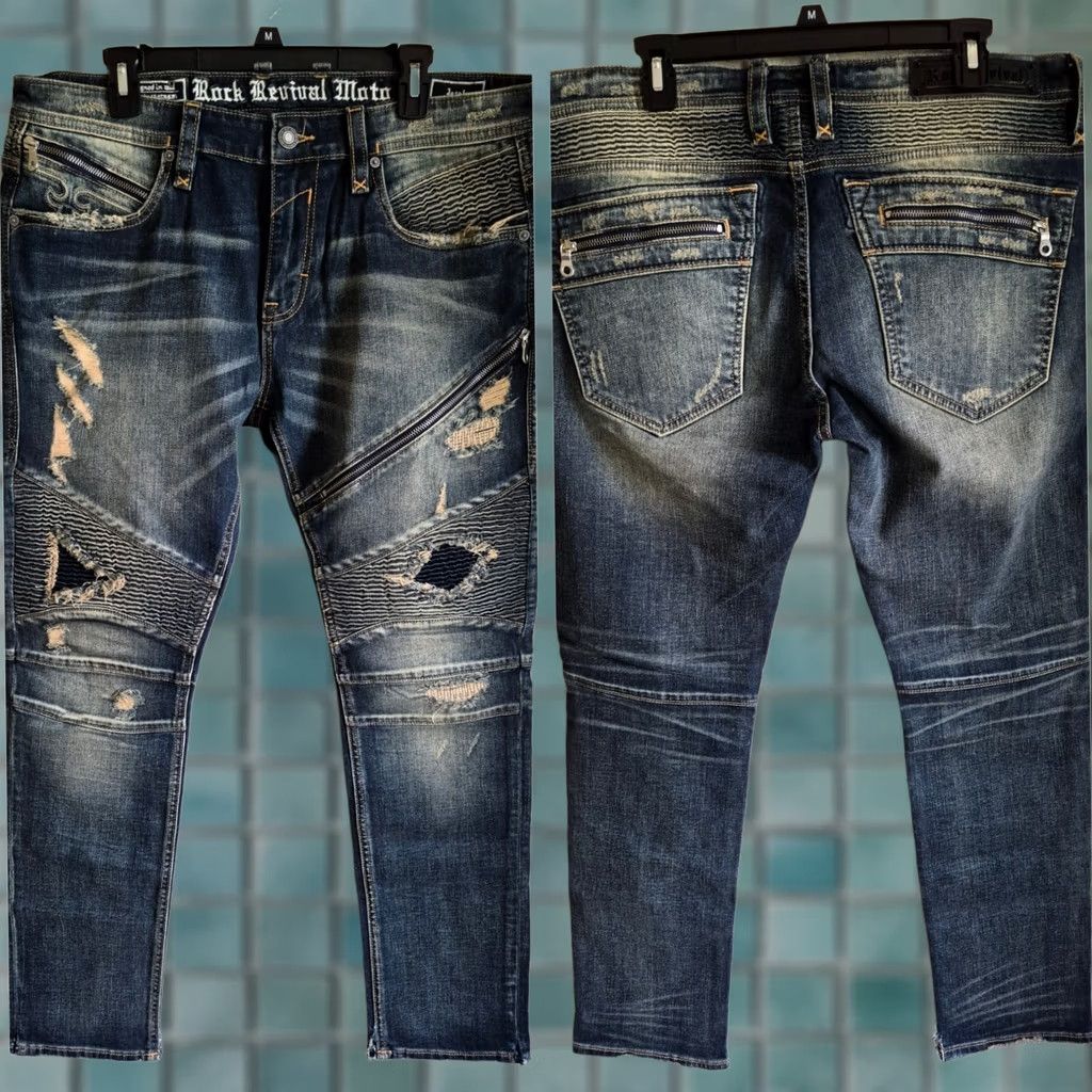 Vintage Rock Revival Jezek Jeans Slim Straight Biker Distressed