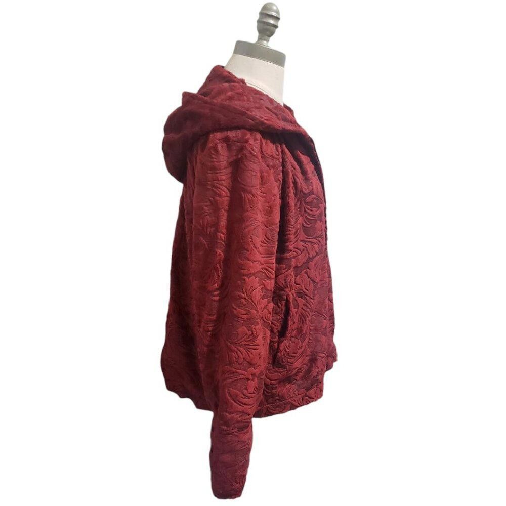 Designer CT1932 Ethyl Red Faux Fur Floral Zip Front Hoodie M Size M / US 6-8 / IT 42-44 - 4 Thumbnail