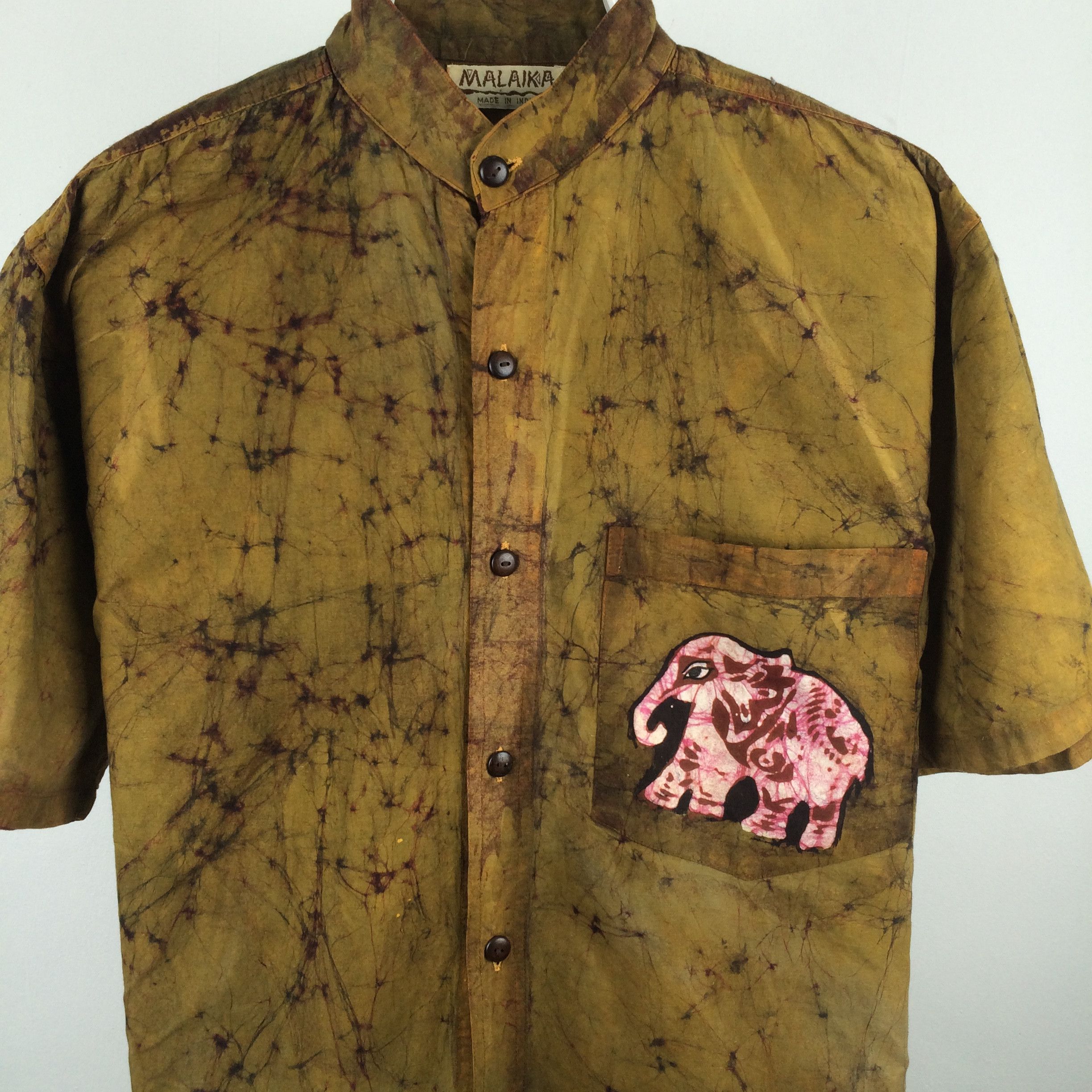 Designer × Handmade × Japanese Brand h44 MALAIKA TIE DYE INDIAN CULTURE HAND PAINTING ART SHIRT Size US XL / EU 56 / 4 - 6 Thumbnail