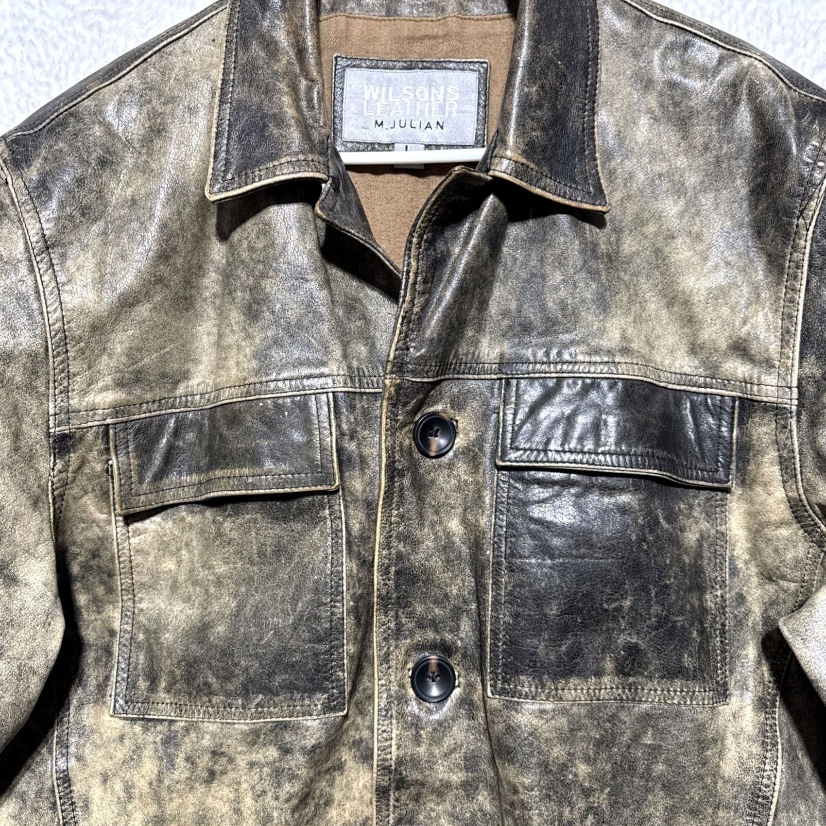 Vintage Wilsons Leather M. Julian Mens L Jacket Bomber Button VTG-Distressed Brown Jacket Size US L / EU 52-54 / 3 - 4 Thumbnail