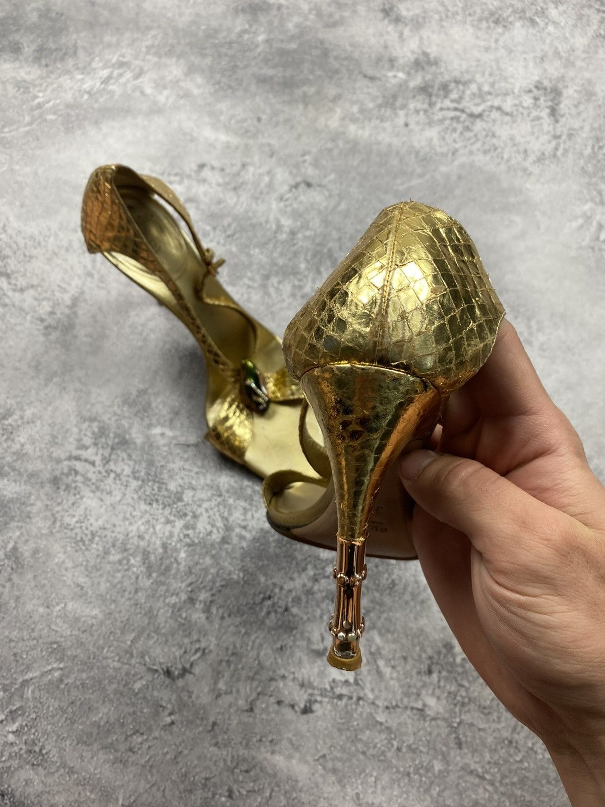 Gucci Gucci by Tom Ford SS04 Vintage Gold Python Bamboo Heel Snake Size US 7 / IT 37 - 21 Thumbnail