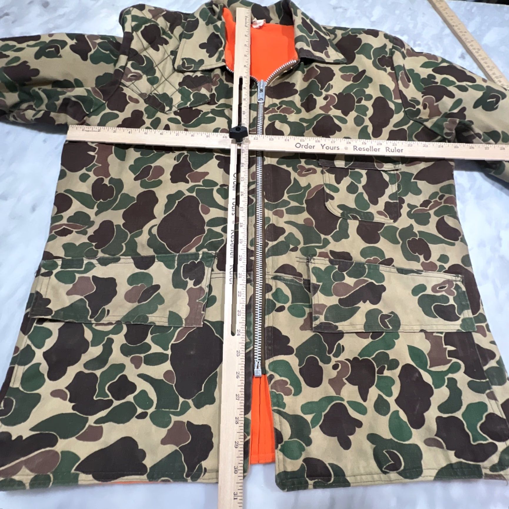 Sears VINTAGE Sears Roebuck Duck Woodland Camo Reversible Hunting Jacket & Pants Men L Camouflage 70s Cotton Canvas Field Jacket Size US 33 - 6 Thumbnail