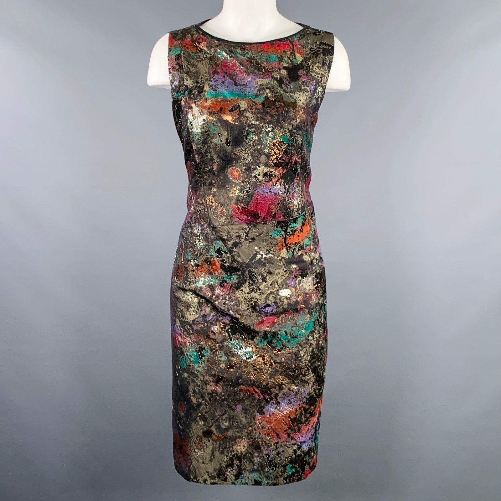 Other Black Multi Color Silk Marbled Lambskin Sleeveless Dress Size L / US 10 / IT 46 - 1 Thumbnail