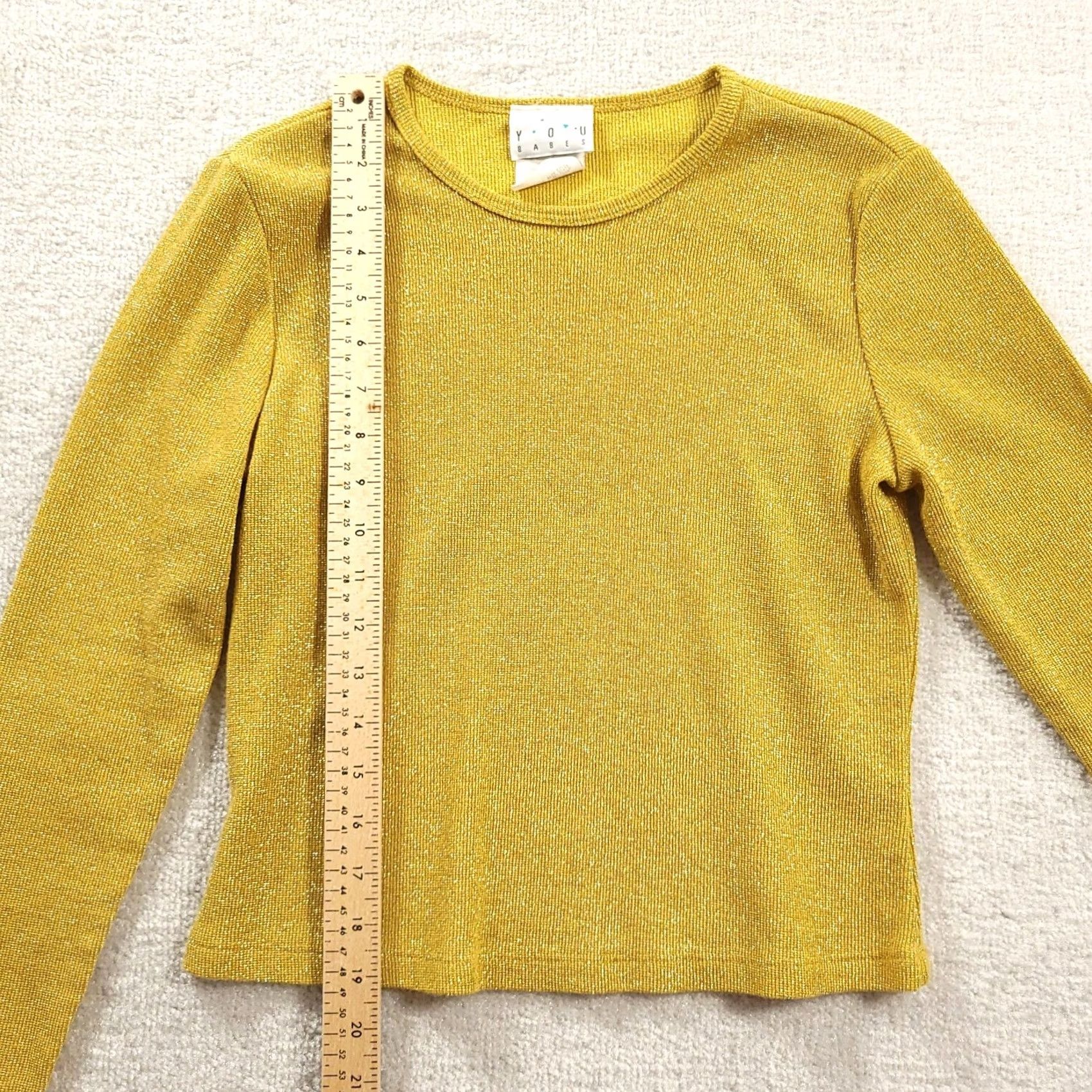 Vintage Vintage You Babes Top Medium Yellow Shimmer Crew Neck Long Sleeve Made in USA Size M / US 6-8 / IT 42-44 - 5 Thumbnail
