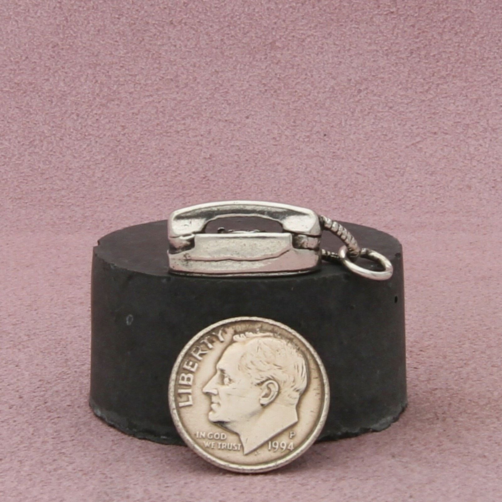 Sterling Silver sterling silver vintage 3d rotary telephone charm pendant Size ONE SIZE - 2 Thumbnail