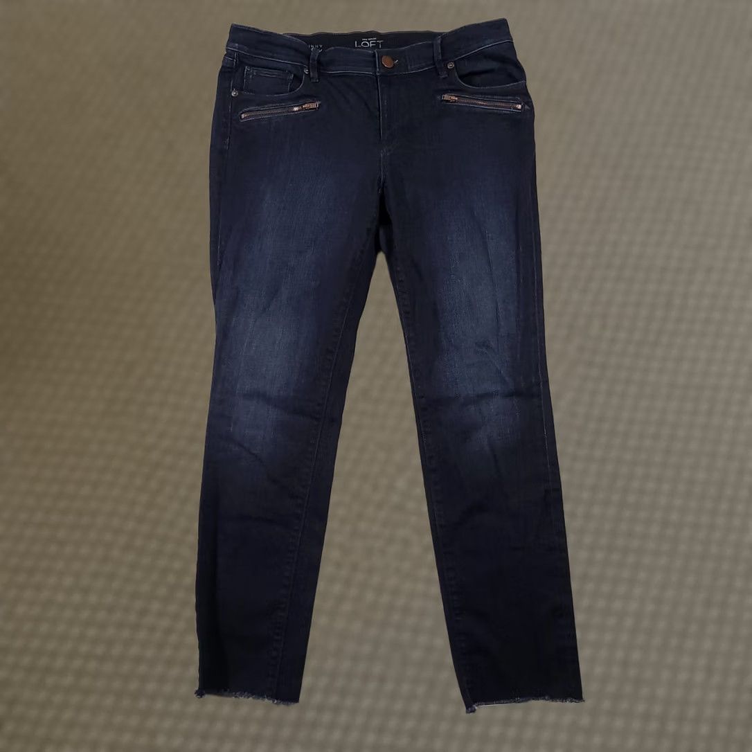Loft LOFT Jeans Skinny Dark Wash Denim Stretch Raw Hem Mid-Rise Womens 30 Regular Blue 90s City Vintage No Size 30" / US 8 / IT 44 - 1 Thumbnail