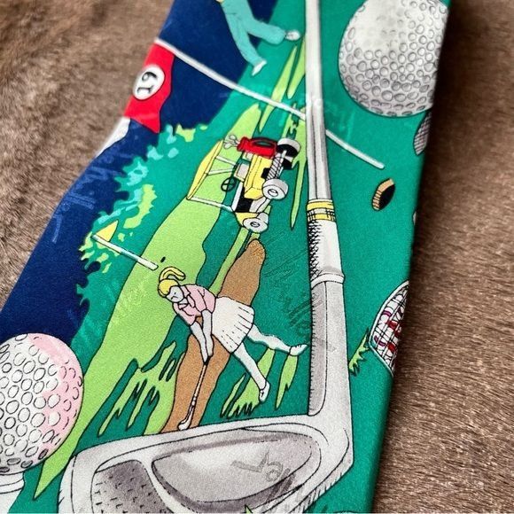 Nicole Miller × Vintage VTG Nicole Miller 1993 Female Swing Golfing Fanatic Silk Nec Size ONE SIZE - 2 Thumbnail